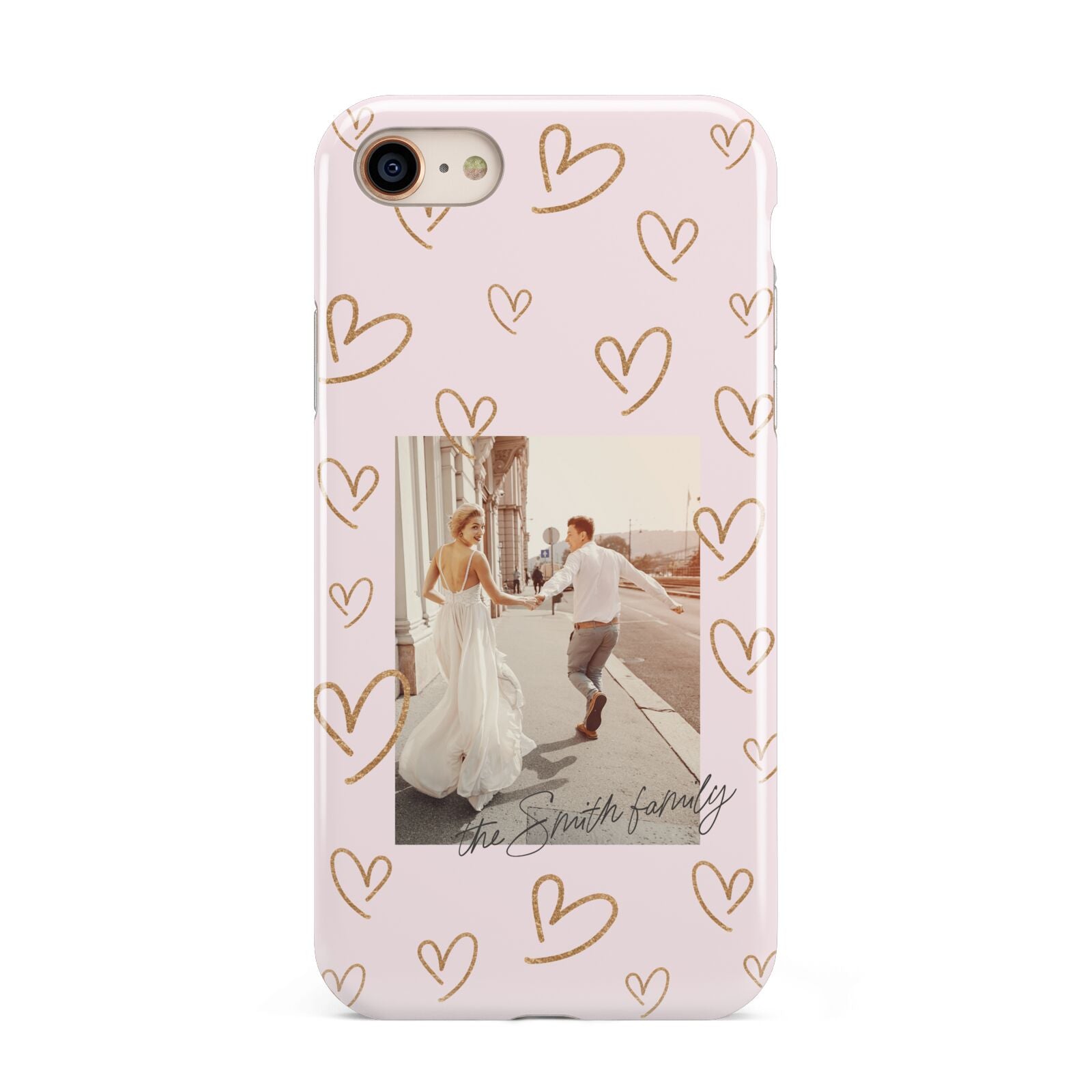 Valentines Day Newly Wed Photo Personalised iPhone 8 3D Tough Case on Gold Phone