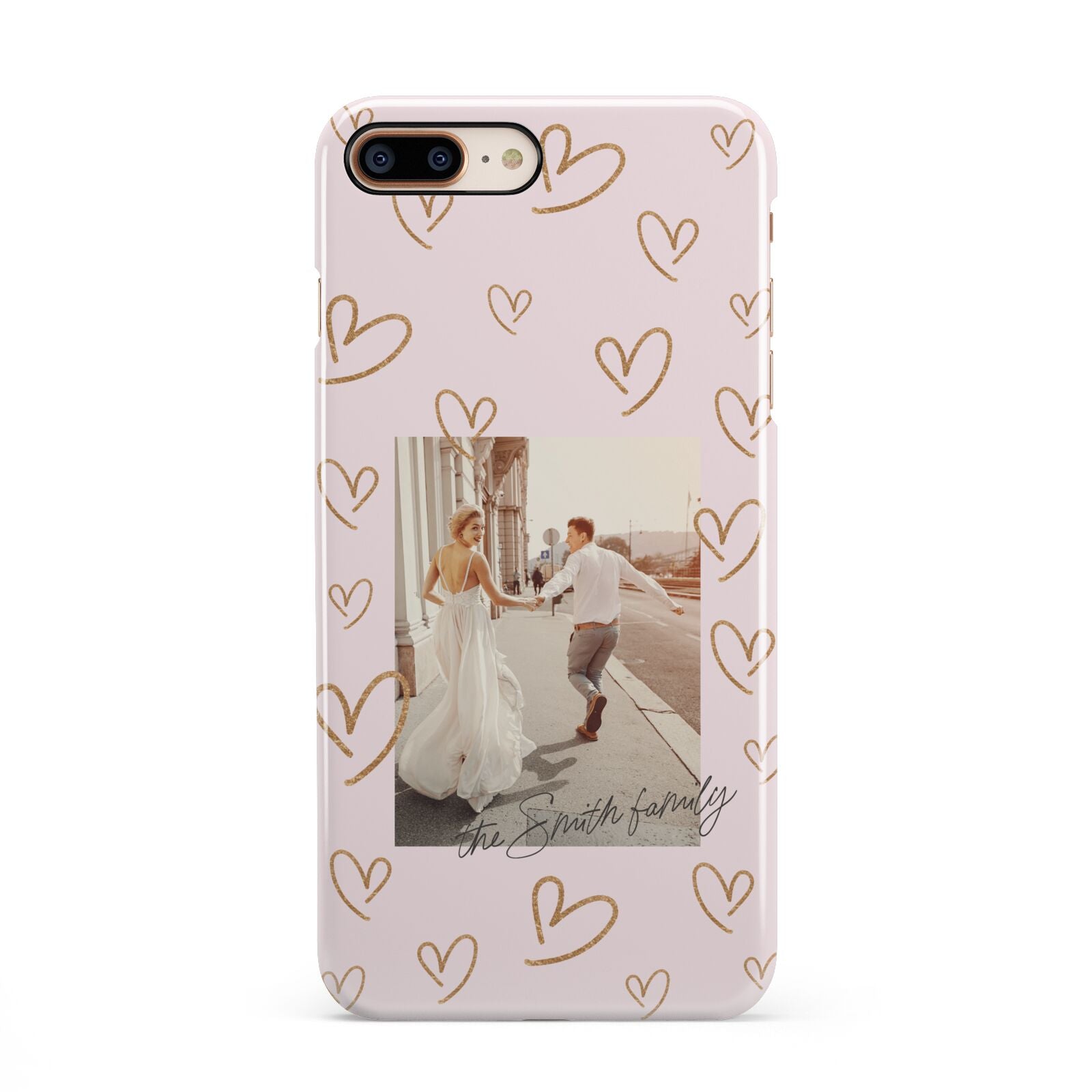 Valentines Day Newly Wed Photo Personalised iPhone 8 Plus 3D Snap Case on Gold Phone