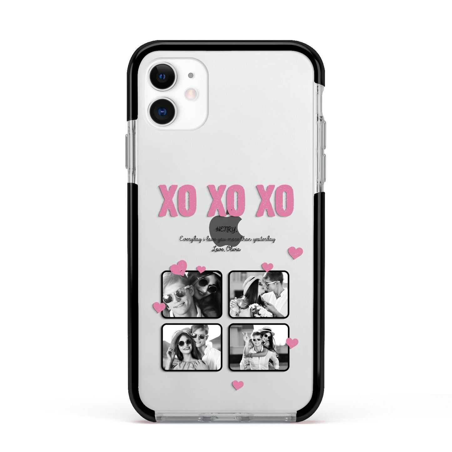 Valentines Day Photo Collage Apple iPhone 11 in White with Black Impact Case