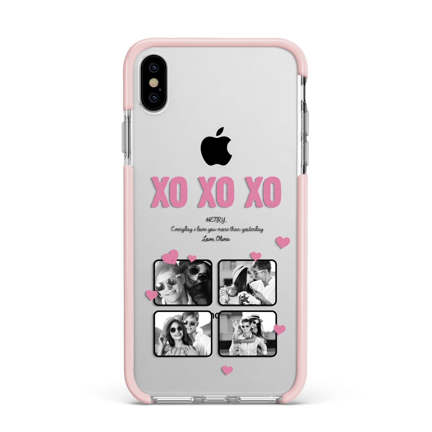 Valentines Day Photo Collage Apple iPhone Xs Max Impact Case Pink Edge on Silver Phone