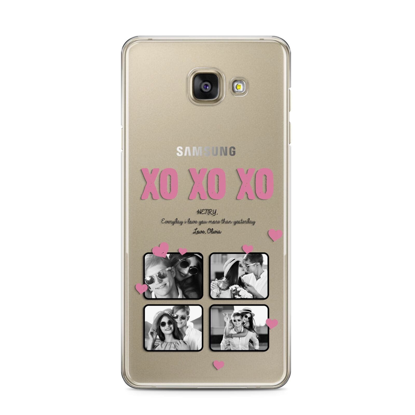 Valentines Day Photo Collage Samsung Galaxy A3 2016 Case on gold phone