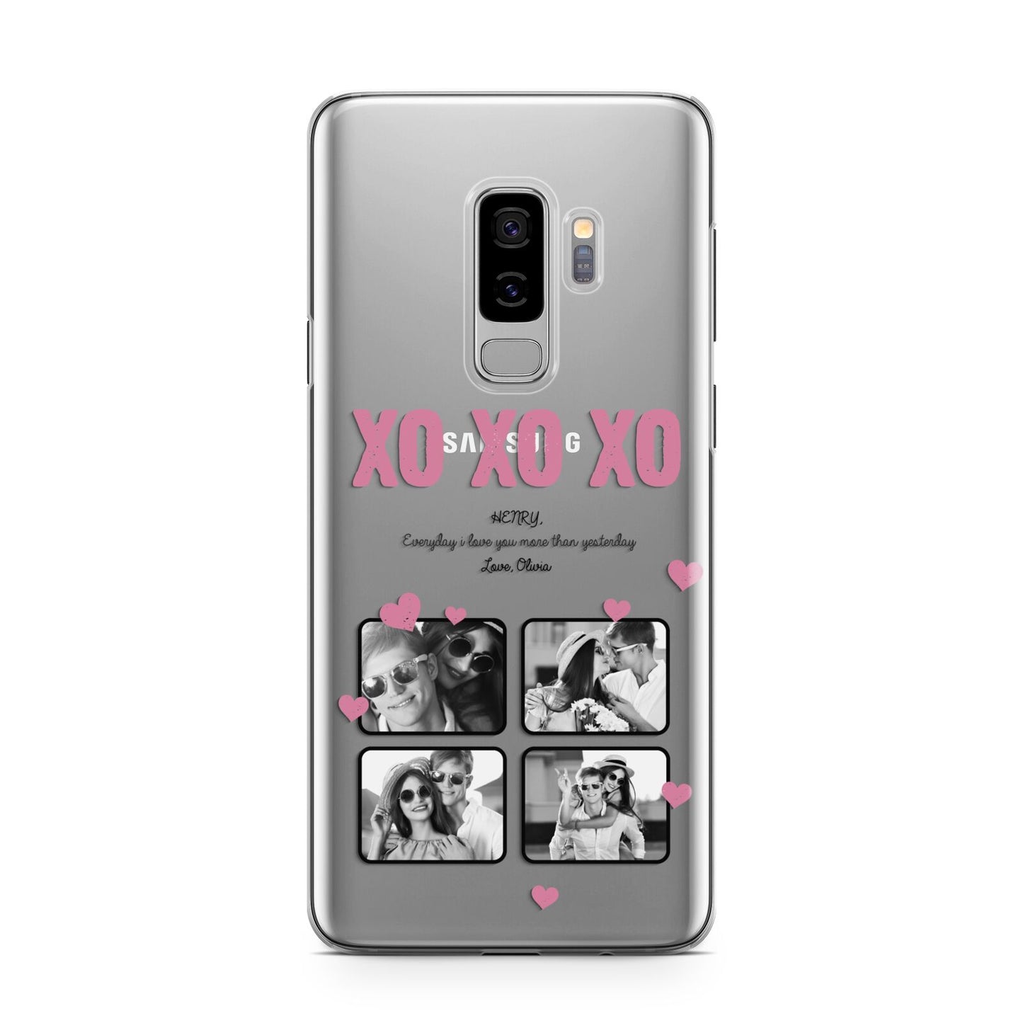 Valentines Day Photo Collage Samsung Galaxy S9 Plus Case on Silver phone