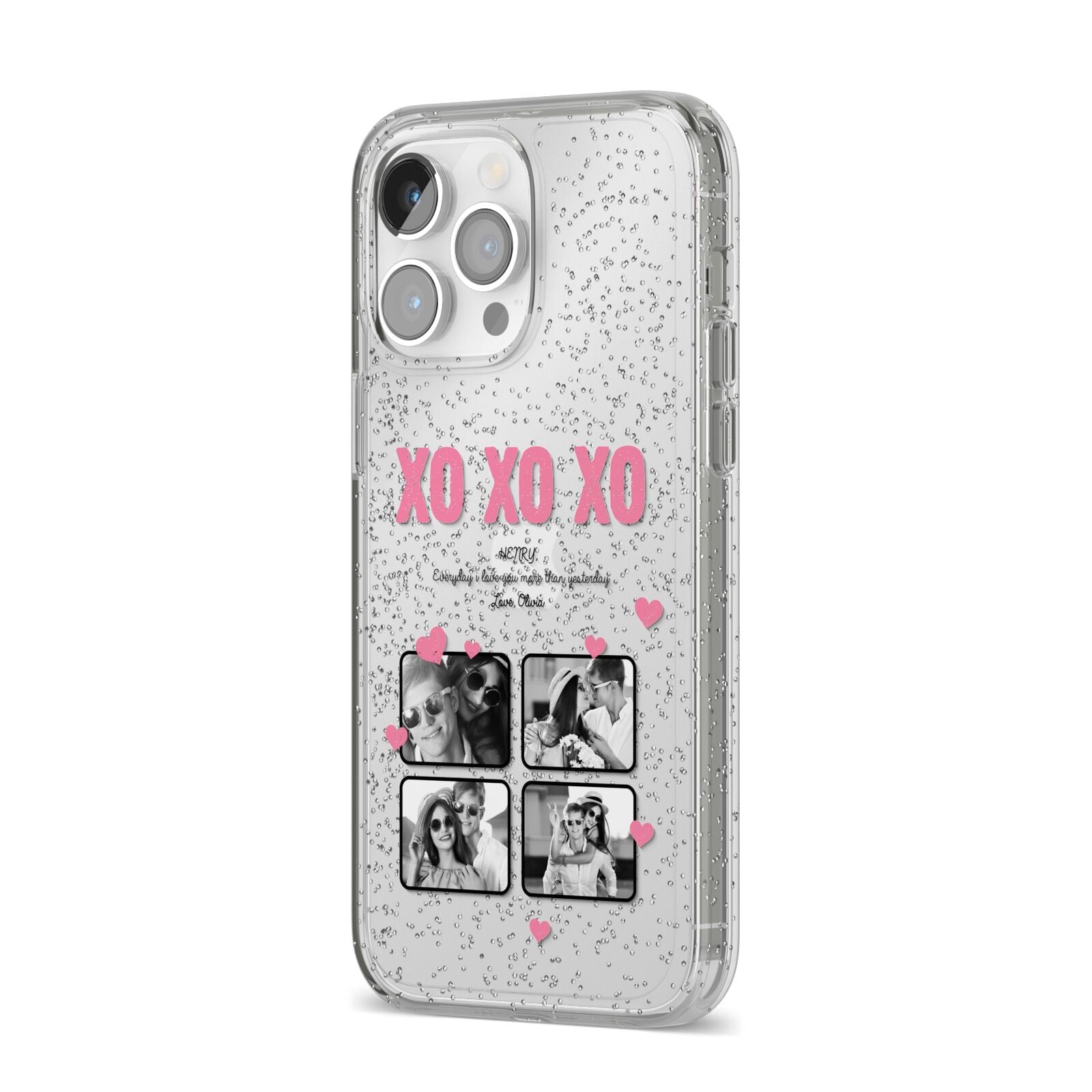 Valentines Day Photo Collage iPhone 14 Pro Max Glitter Tough Case Silver Angled Image