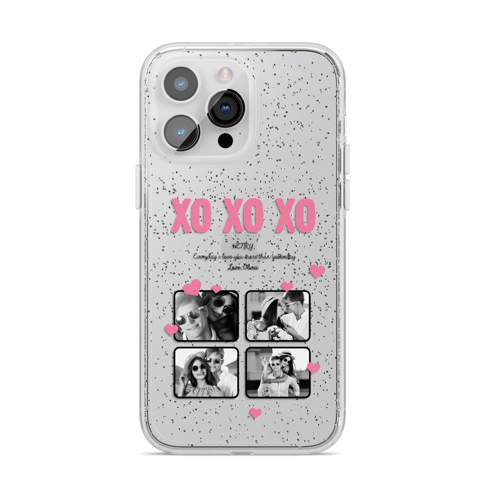 Valentines Day Photo Collage iPhone 14 Pro Max Glitter Tough Case Silver