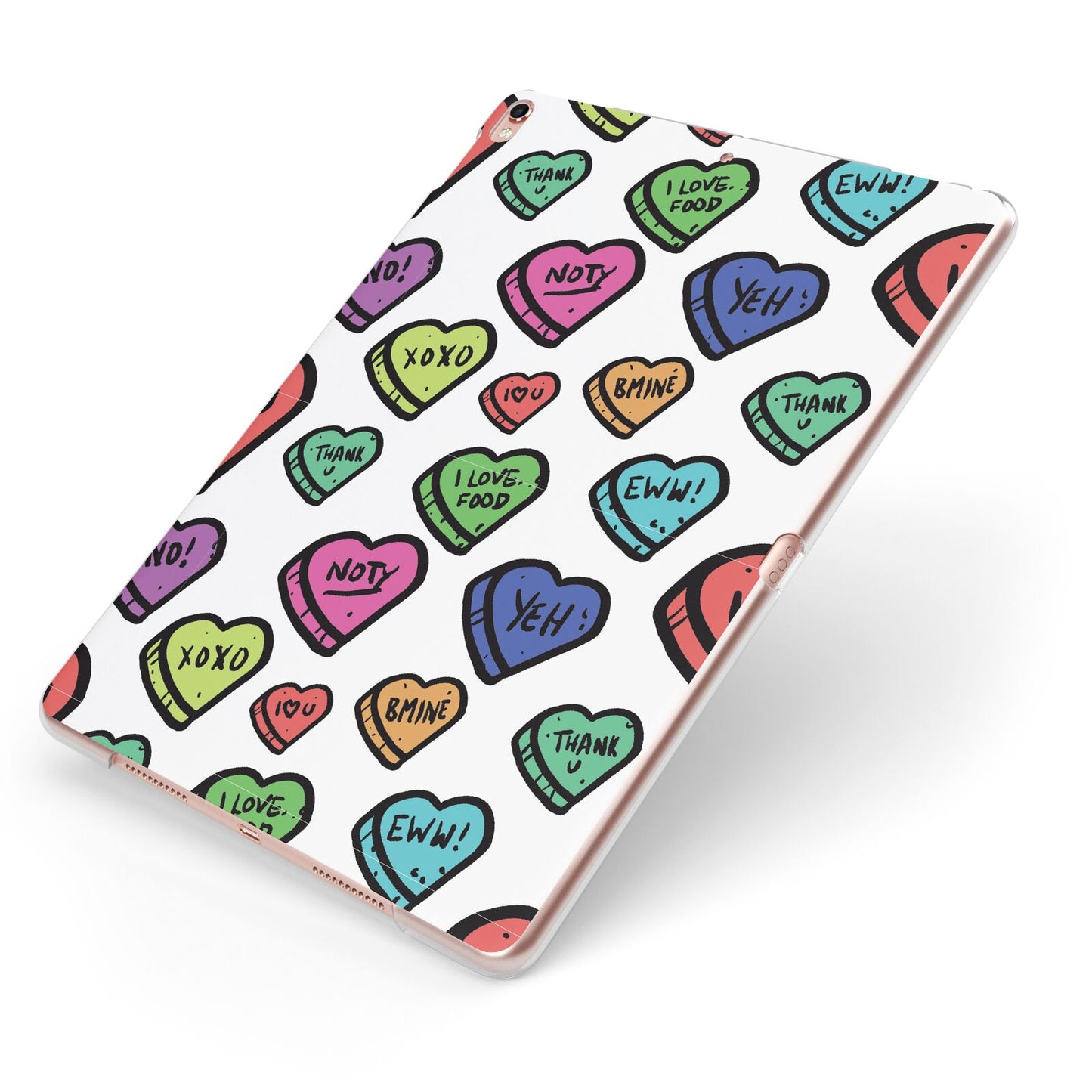 Valentines Love Heart Sweets Apple iPad Case on Rose Gold iPad Side View