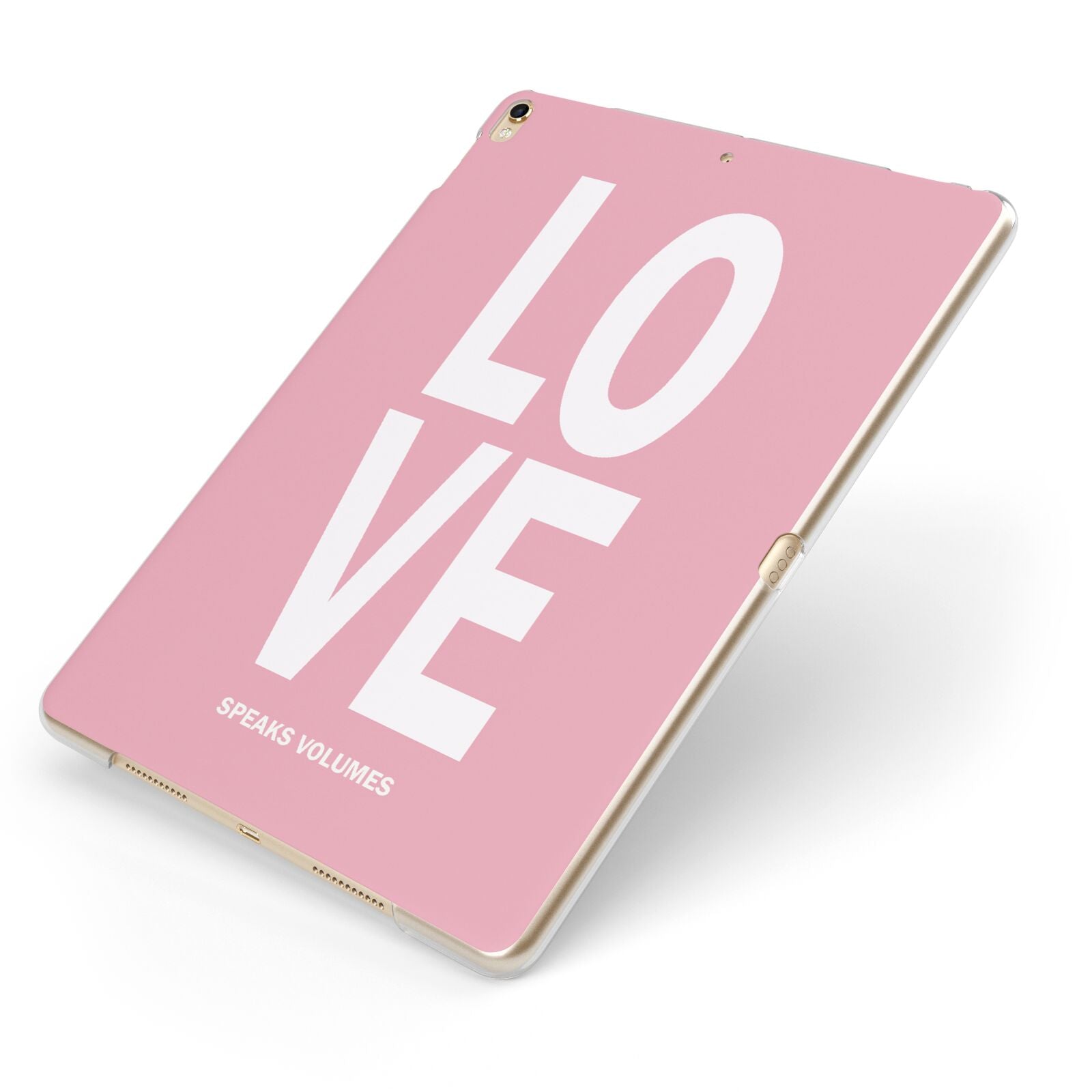 Valentines Love Speaks Volumes Apple iPad Case on Gold iPad Side View