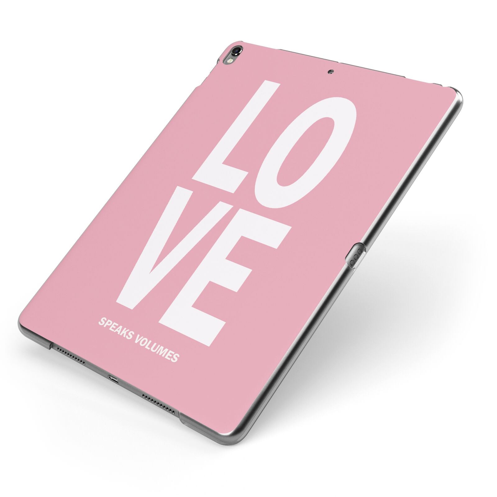 Valentines Love Speaks Volumes Apple iPad Case on Grey iPad Side View