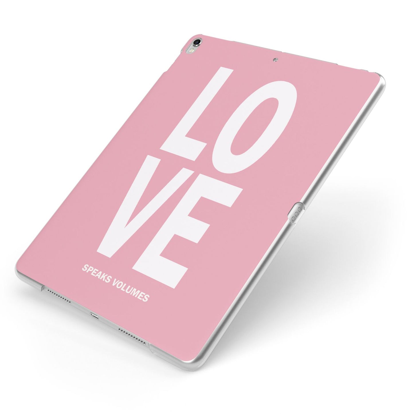 Valentines Love Speaks Volumes Apple iPad Case on Silver iPad Side View