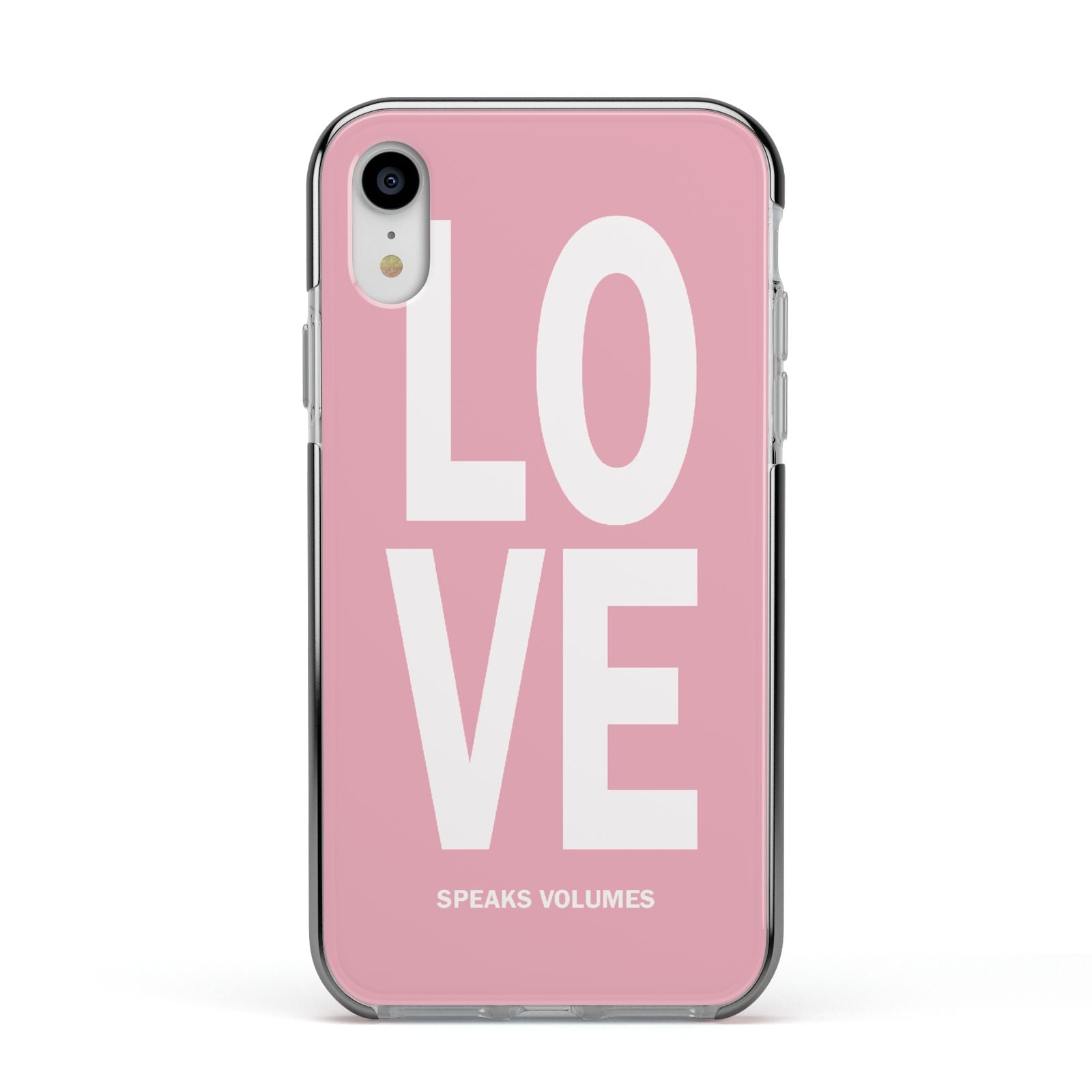 Valentines Love Speaks Volumes Apple iPhone XR Impact Case Black Edge on Silver Phone