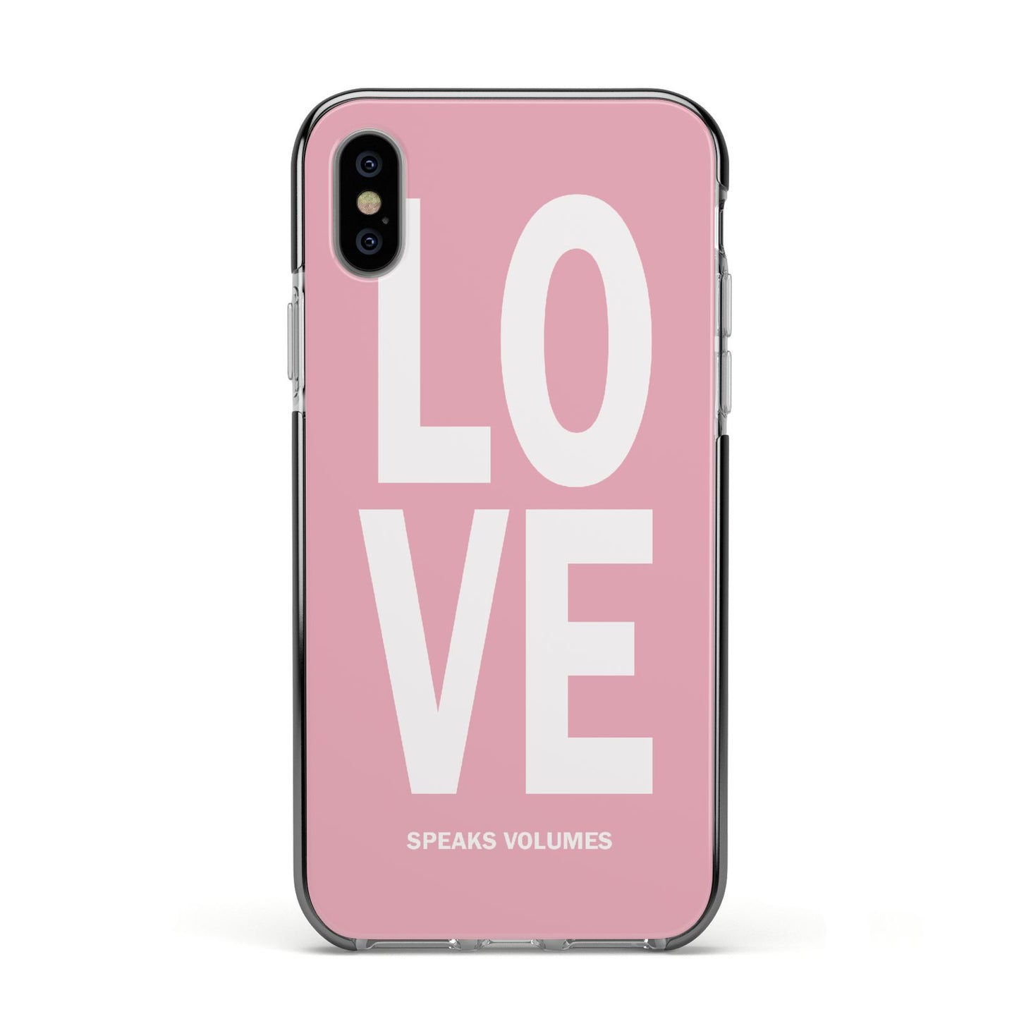 Valentines Love Speaks Volumes Apple iPhone Xs Impact Case Black Edge on Silver Phone