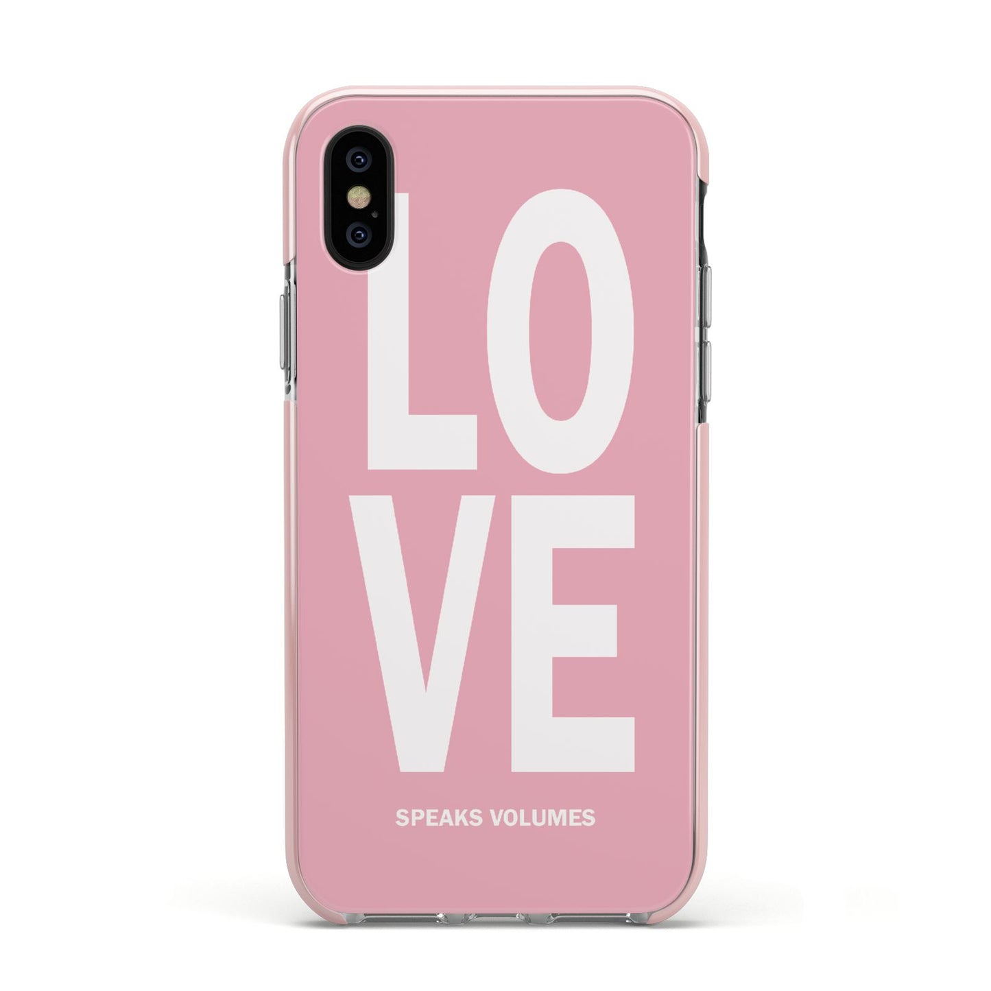 Valentines Love Speaks Volumes Apple iPhone Xs Impact Case Pink Edge on Black Phone