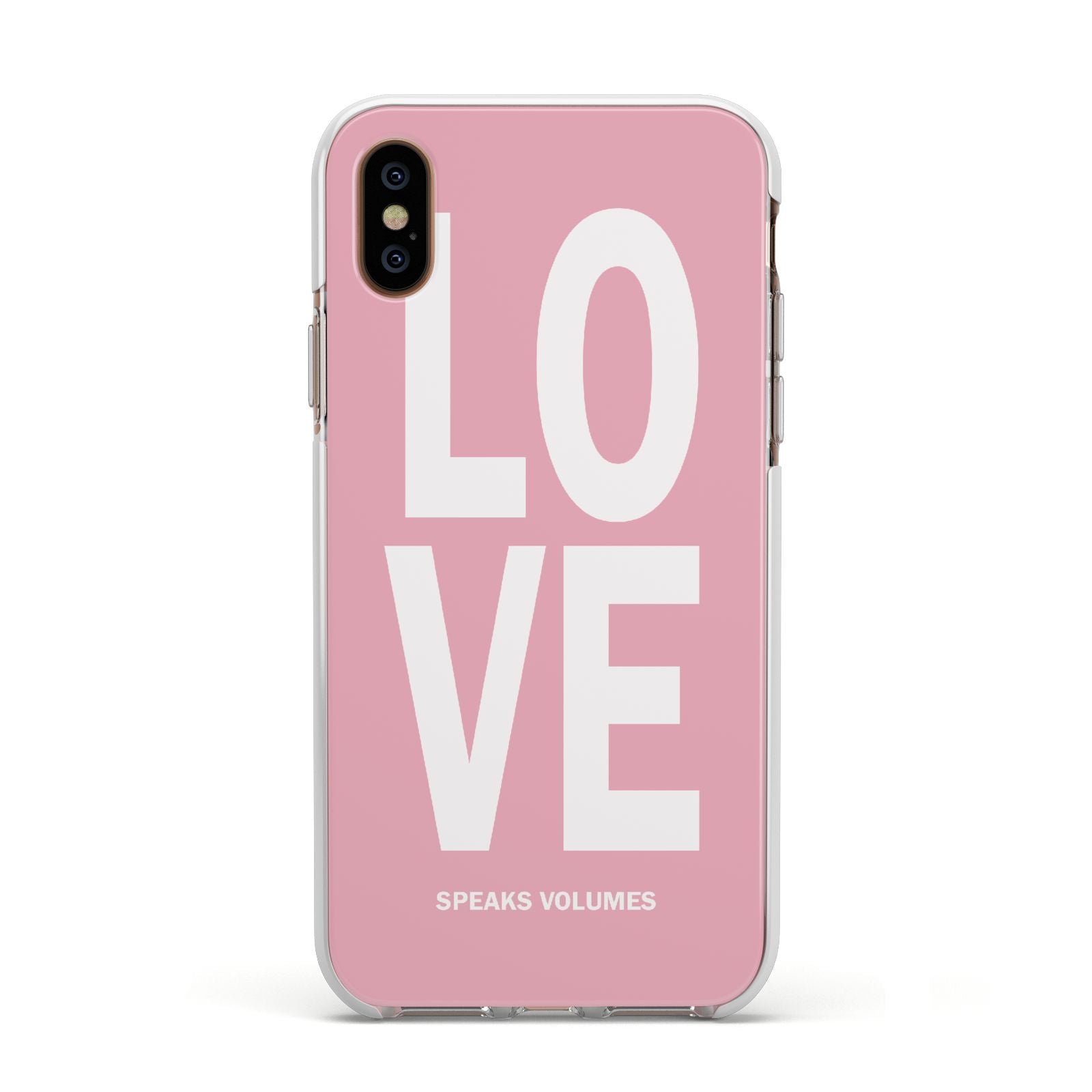 Valentines Love Speaks Volumes Apple iPhone Xs Impact Case White Edge on Gold Phone
