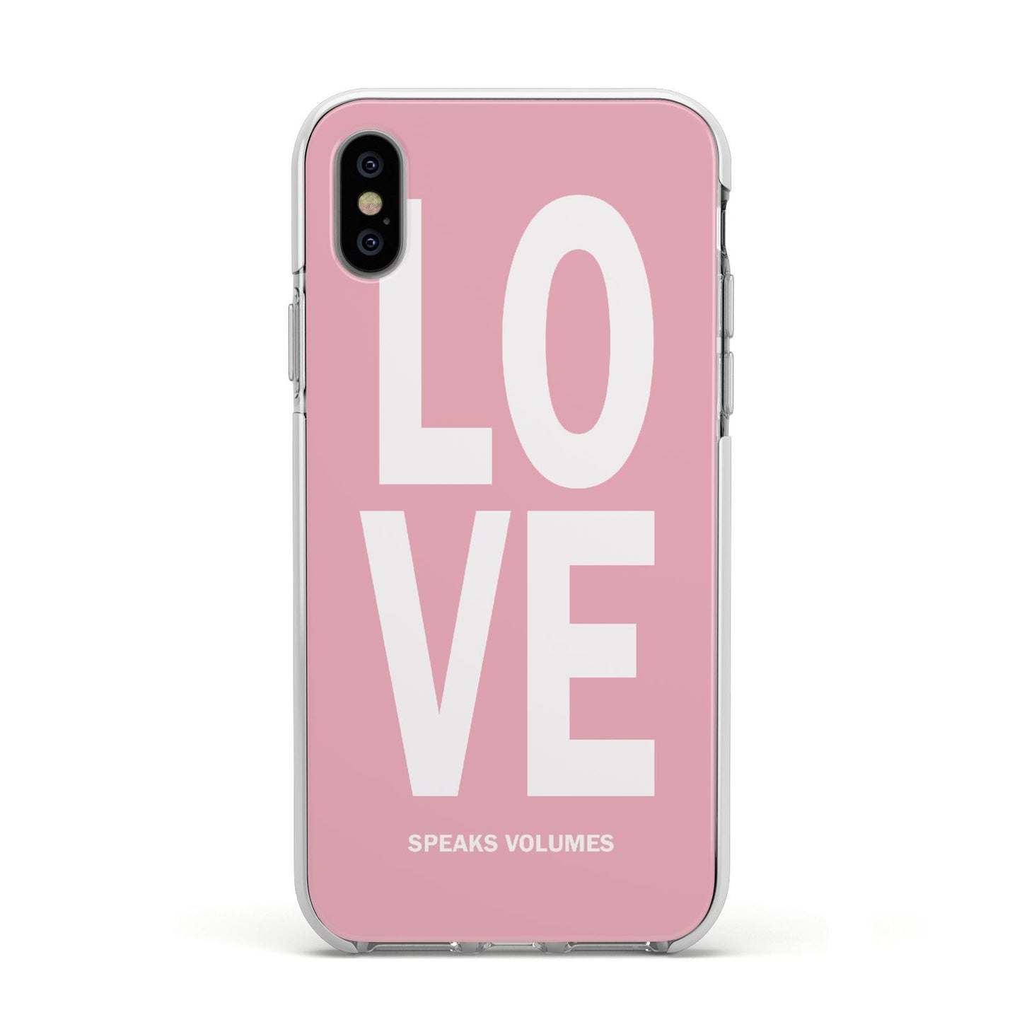 Valentines Love Speaks Volumes Apple iPhone Xs Impact Case White Edge on Silver Phone