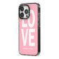 Valentines Love Speaks Volumes iPhone 13 Pro Black Impact Case Side Angle on Silver phone