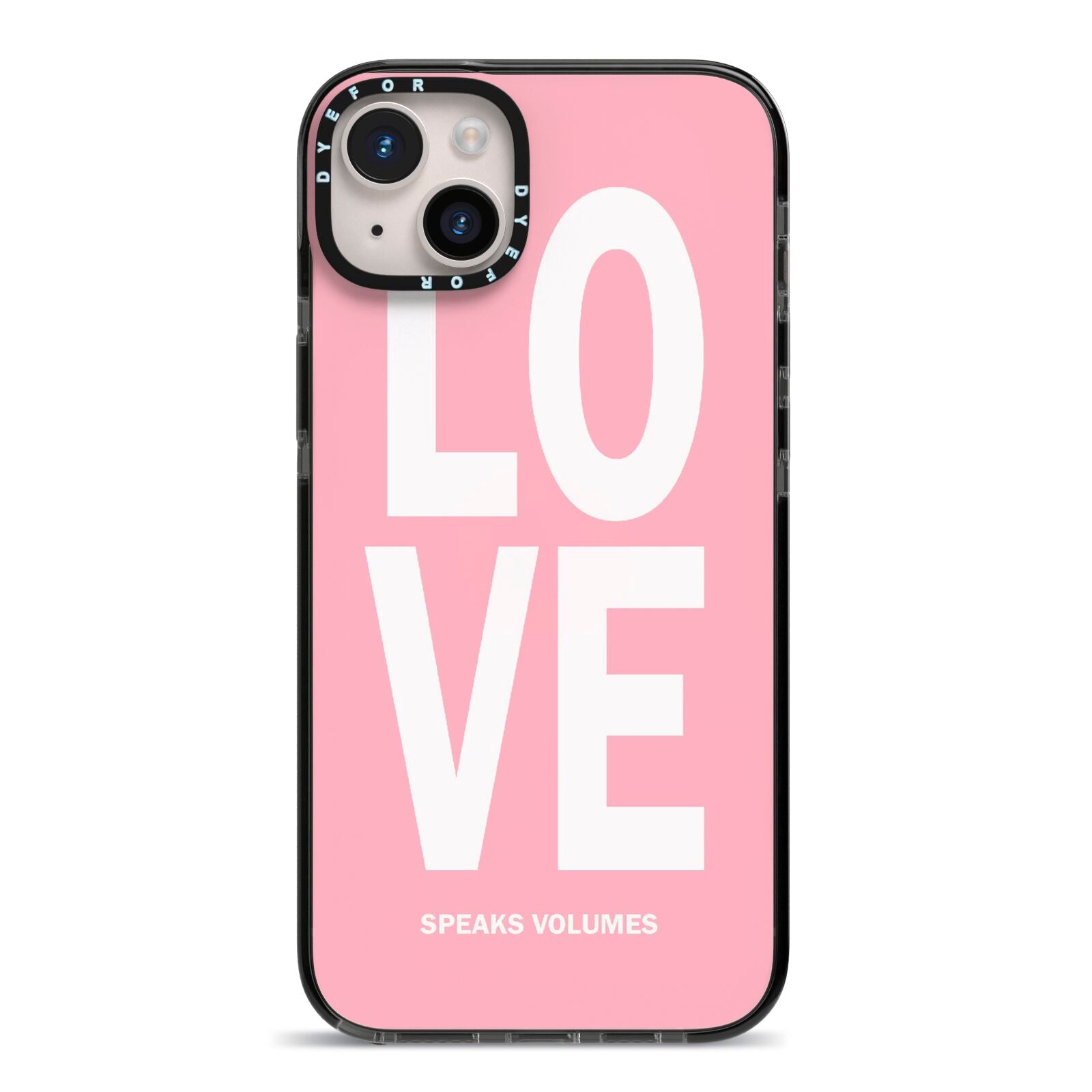 Valentines Love Speaks Volumes iPhone 14 Plus Black Impact Case on Silver phone