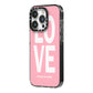Valentines Love Speaks Volumes iPhone 14 Pro Black Impact Case Side Angle on Silver phone