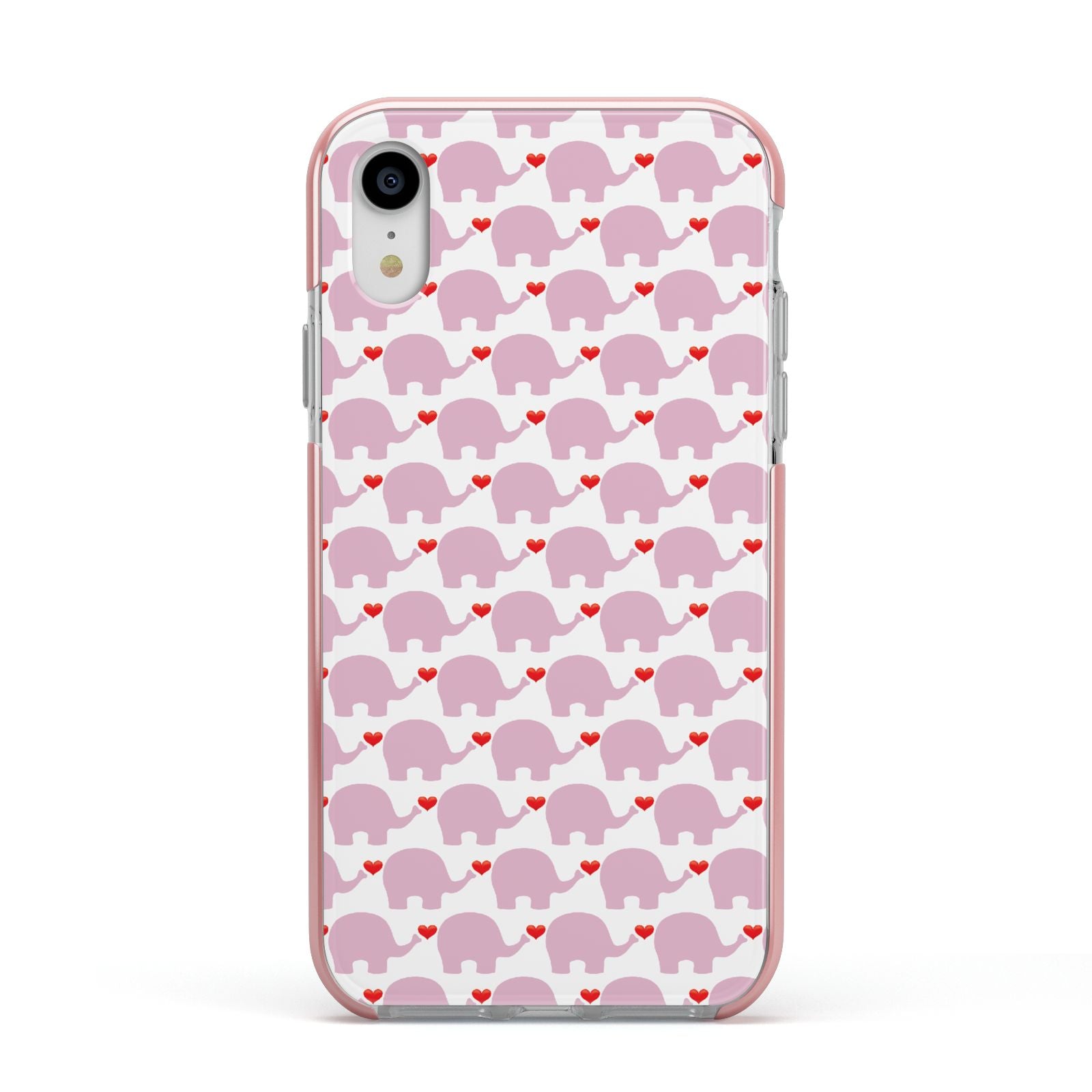 Valentines Pink Elephants Apple iPhone XR Impact Case Pink Edge on Silver Phone