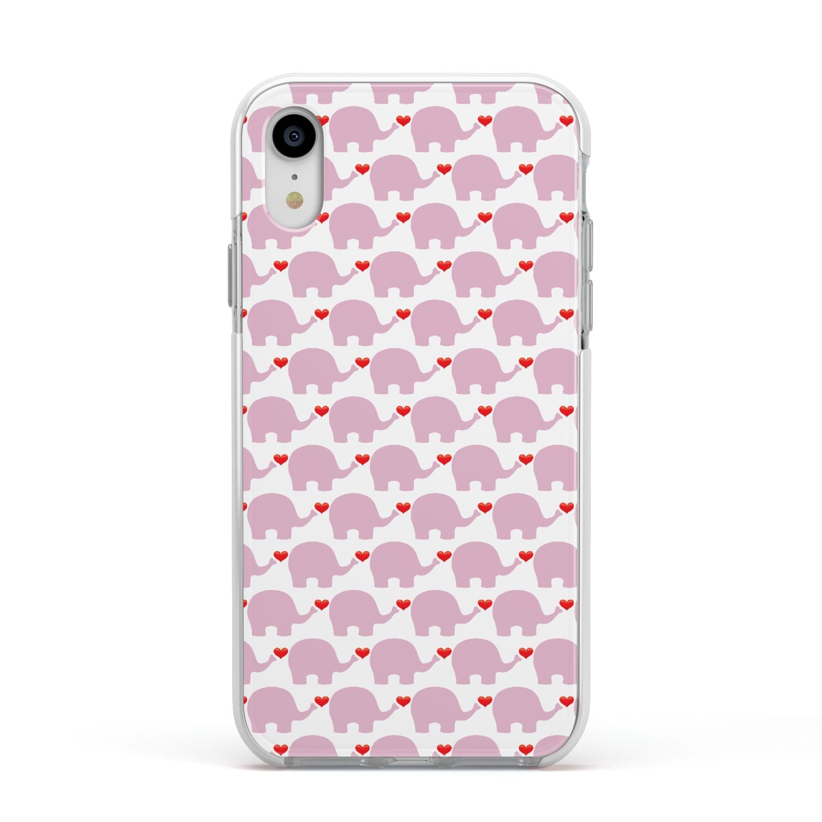 Valentines Pink Elephants Apple iPhone XR Impact Case White Edge on Silver Phone