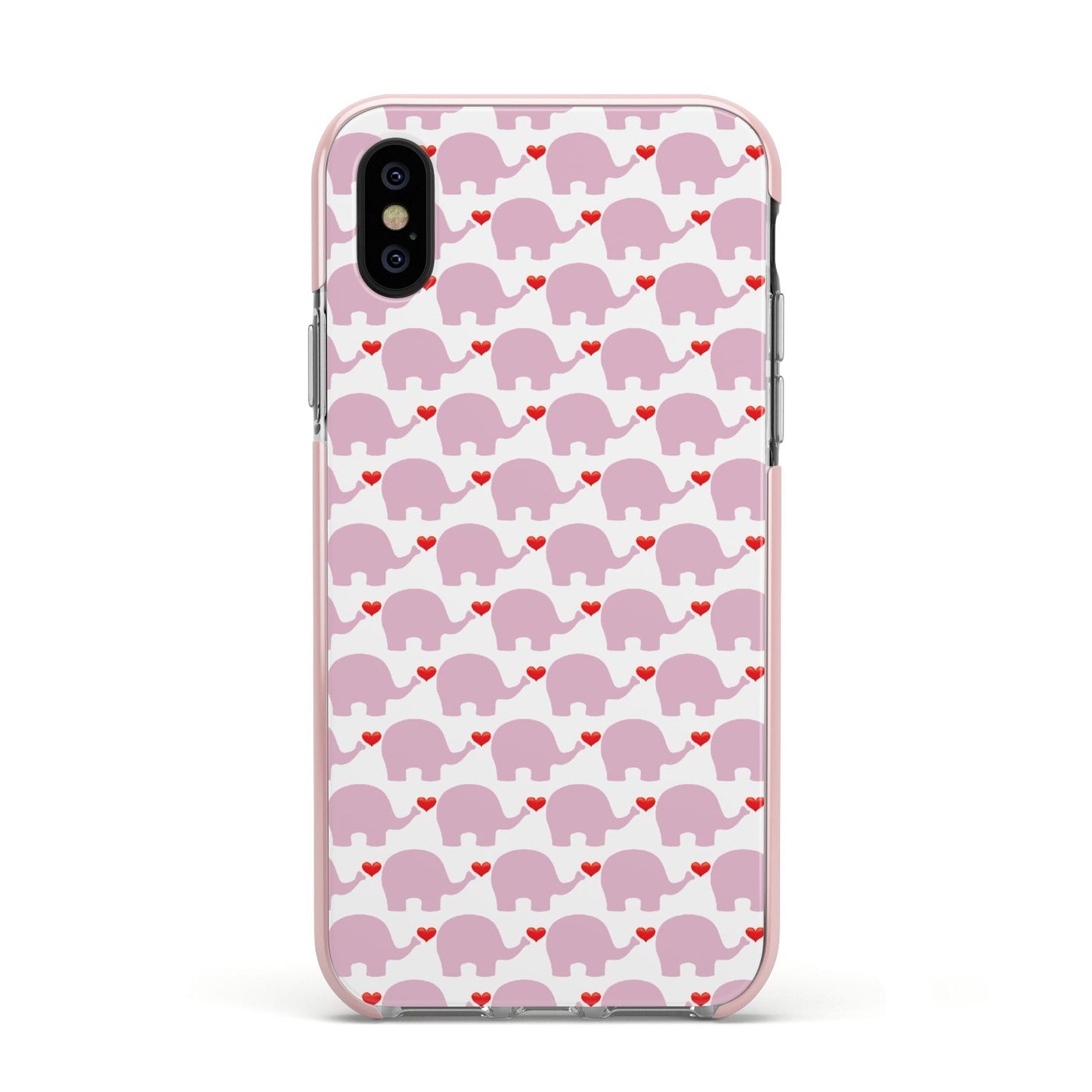 Valentines Pink Elephants Apple iPhone Xs Impact Case Pink Edge on Black Phone