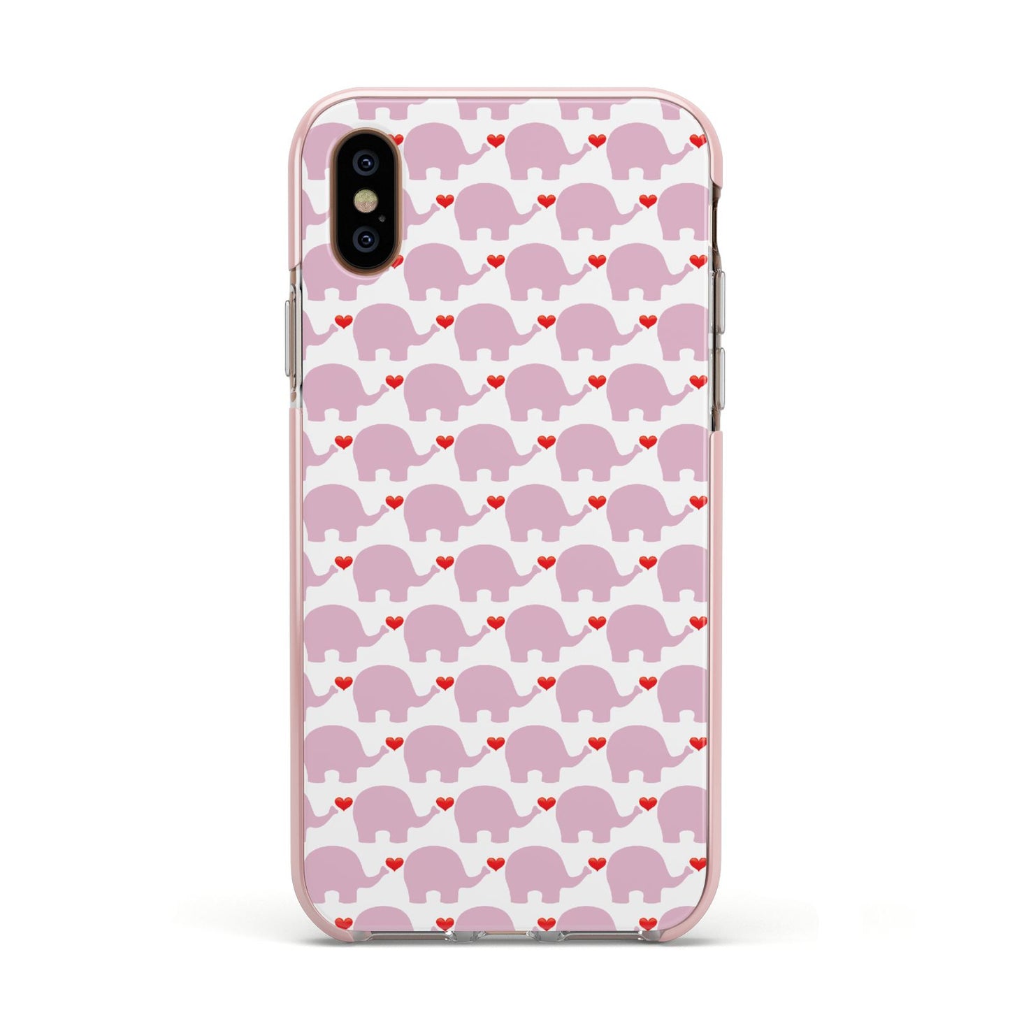 Valentines Pink Elephants Apple iPhone Xs Impact Case Pink Edge on Gold Phone