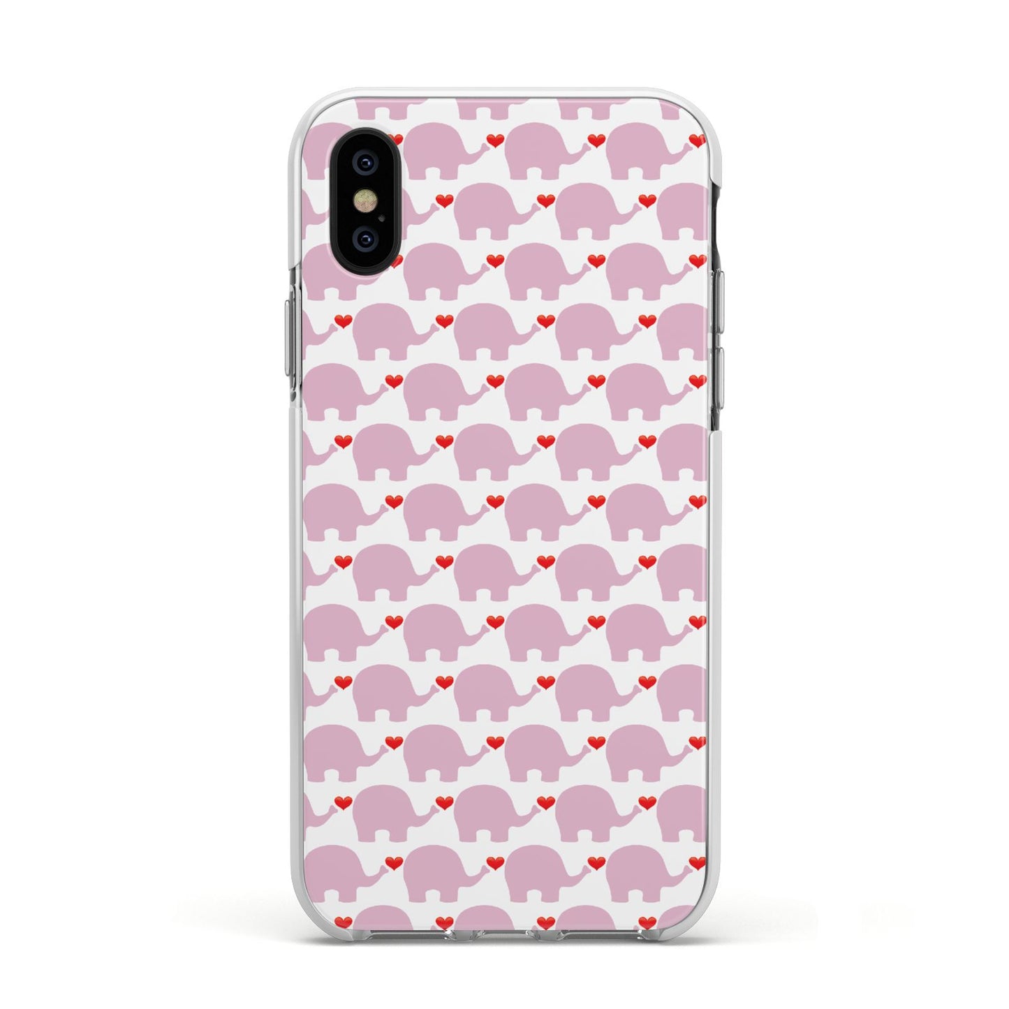 Valentines Pink Elephants Apple iPhone Xs Impact Case White Edge on Black Phone