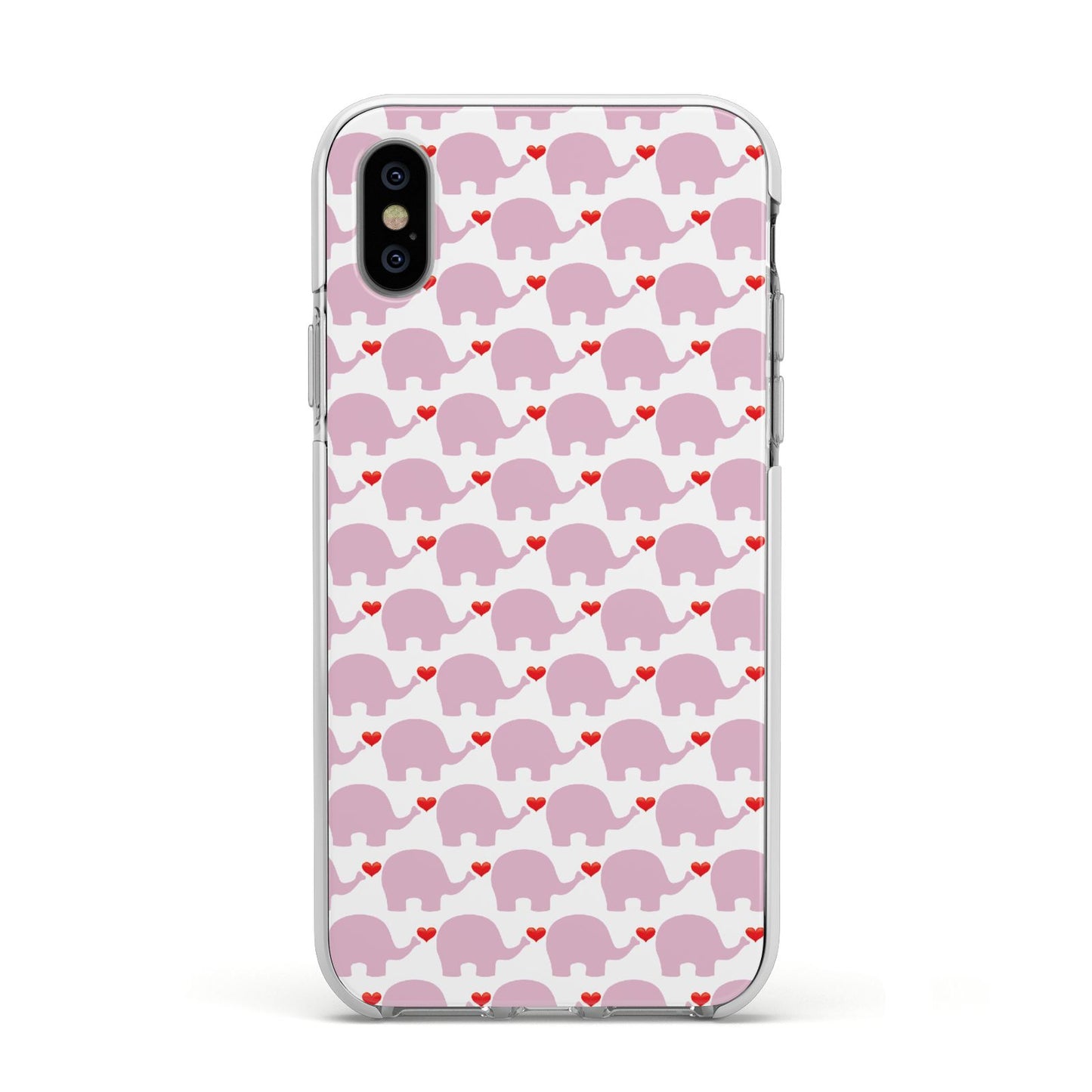 Valentines Pink Elephants Apple iPhone Xs Impact Case White Edge on Silver Phone