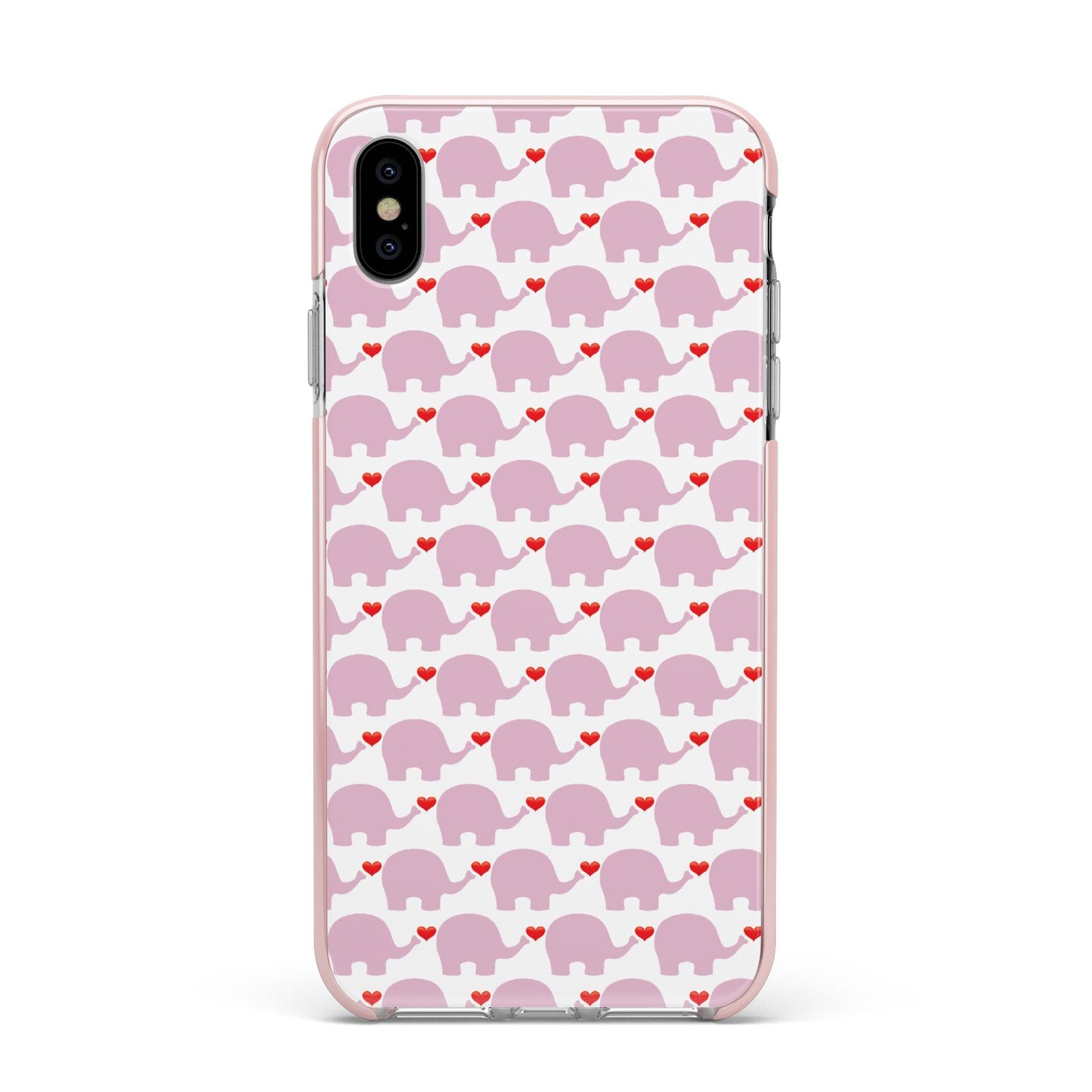 Valentines Pink Elephants Apple iPhone Xs Max Impact Case Pink Edge on Silver Phone