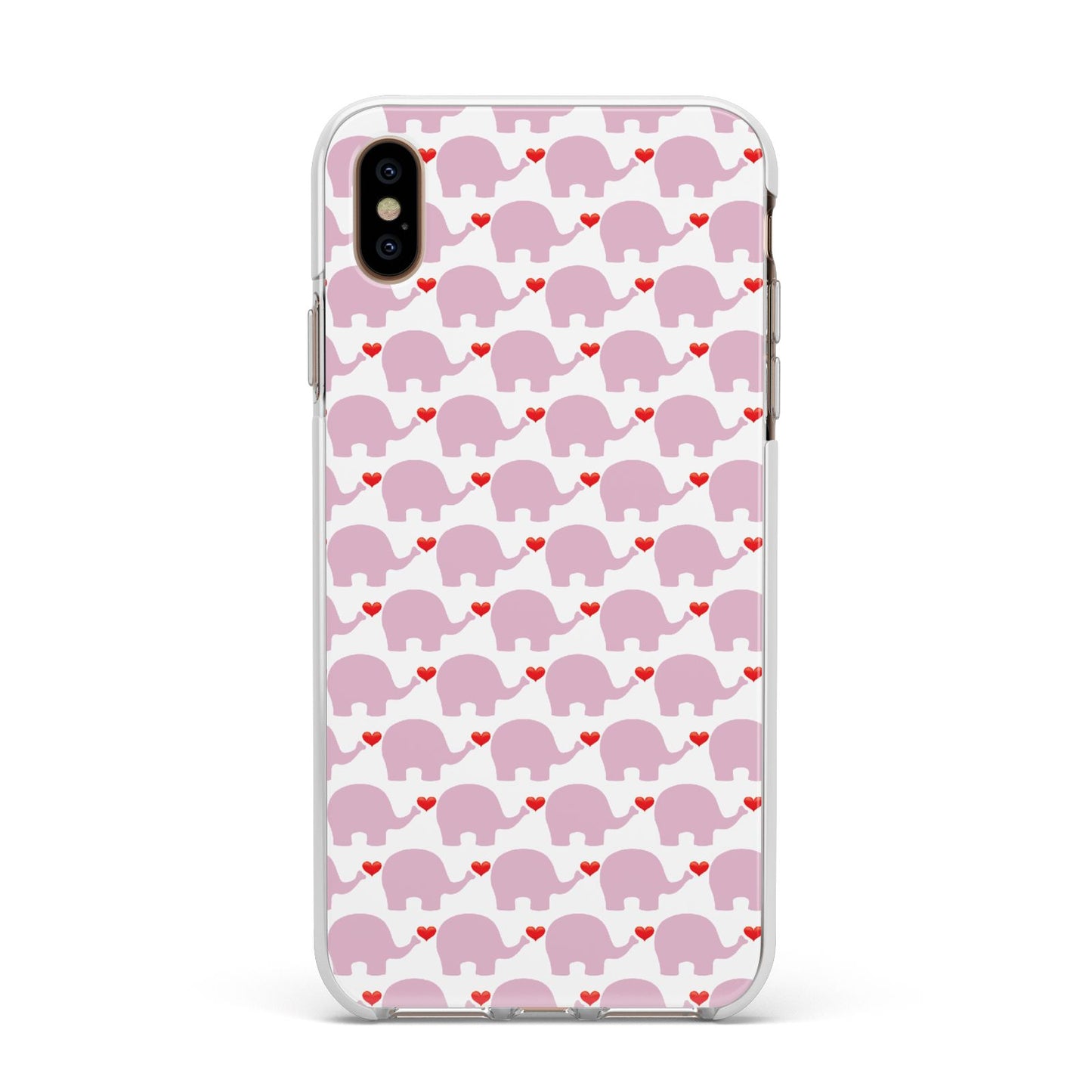 Valentines Pink Elephants Apple iPhone Xs Max Impact Case White Edge on Gold Phone