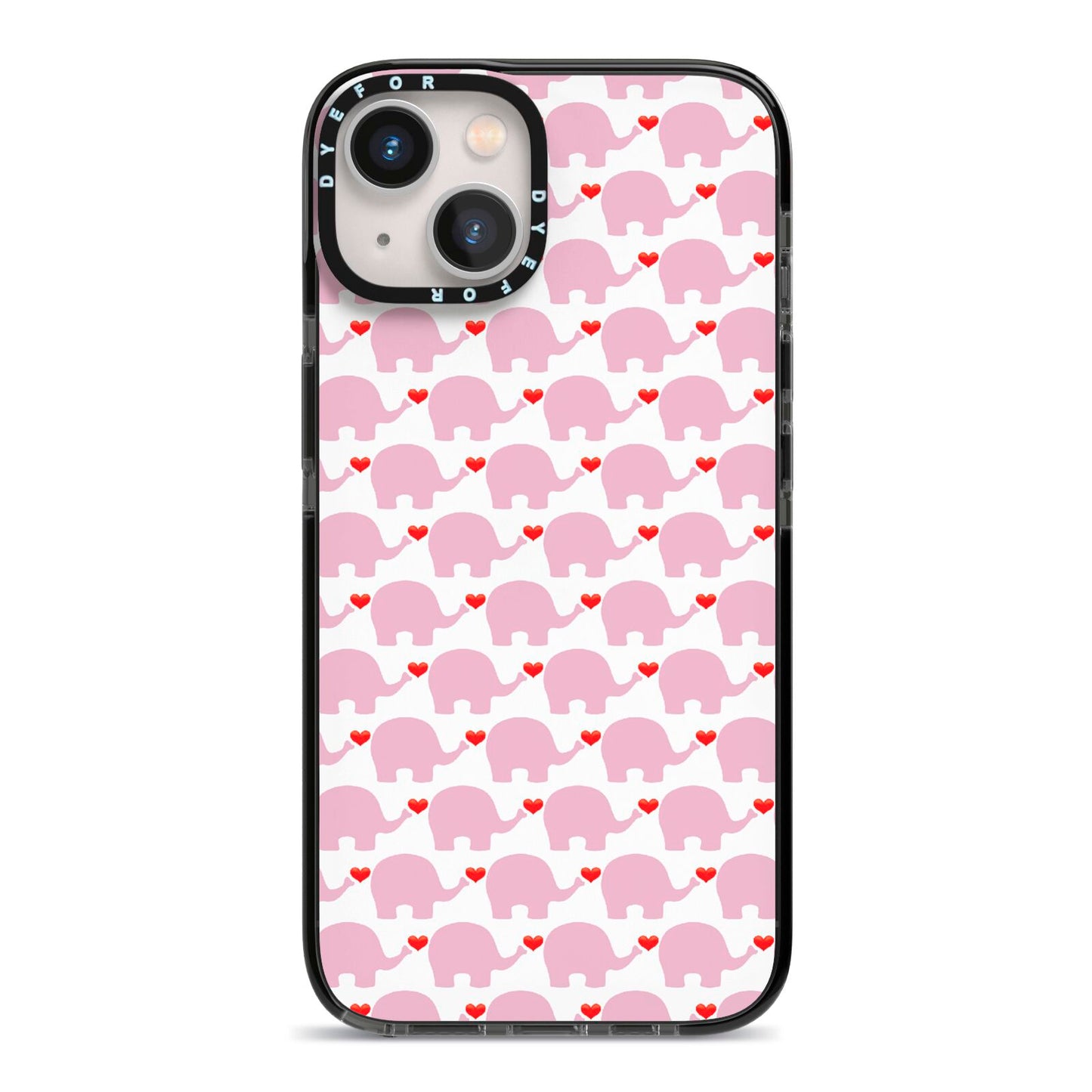 Valentines Pink Elephants iPhone 13 Black Impact Case on Silver phone