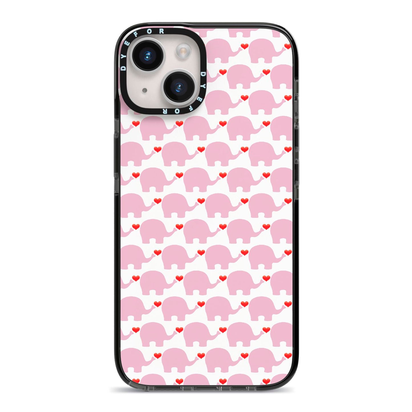 Valentines Pink Elephants iPhone 14 Black Impact Case on Silver phone