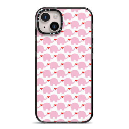 Valentines Pink Elephants iPhone 14 Plus Black Impact Case on Silver phone