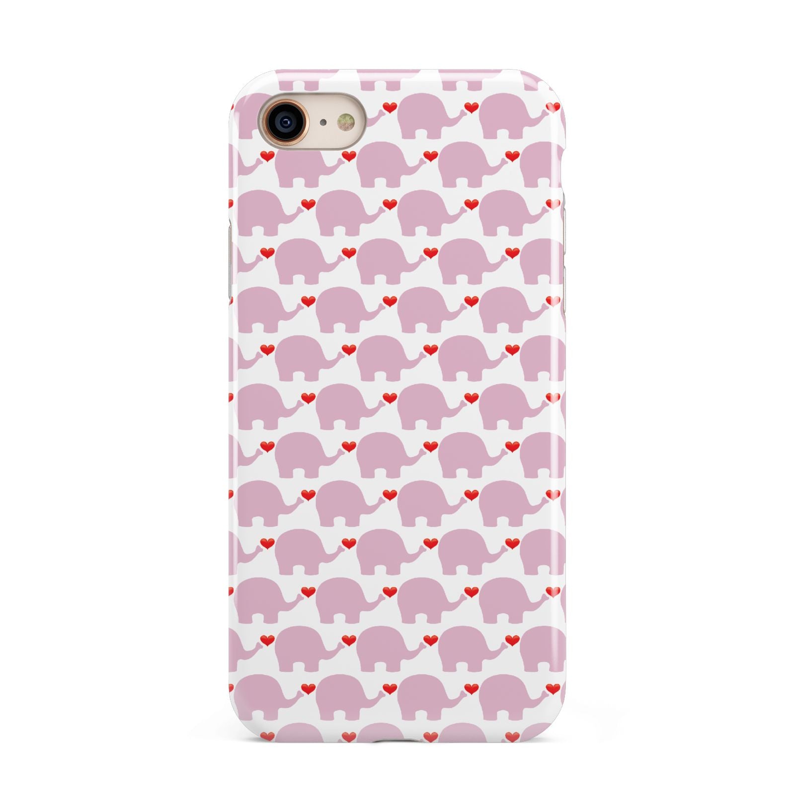 Valentines Pink Elephants iPhone 8 3D Tough Case on Gold Phone