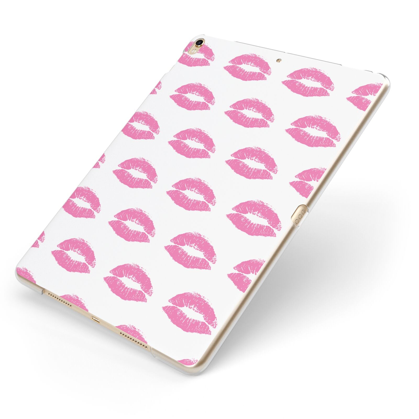 Valentines Pink Kisses Lips Apple iPad Case on Gold iPad Side View