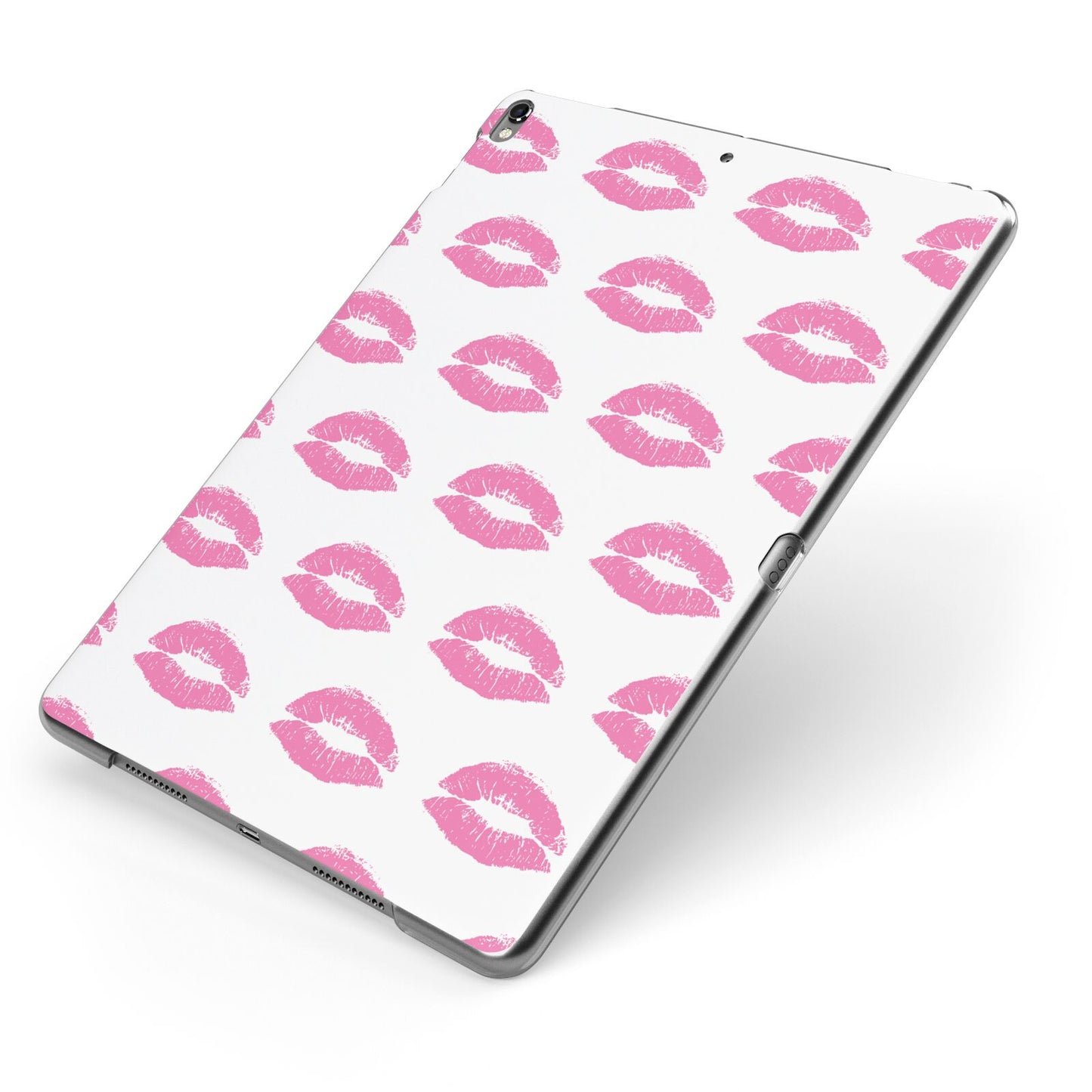 Valentines Pink Kisses Lips Apple iPad Case on Grey iPad Side View