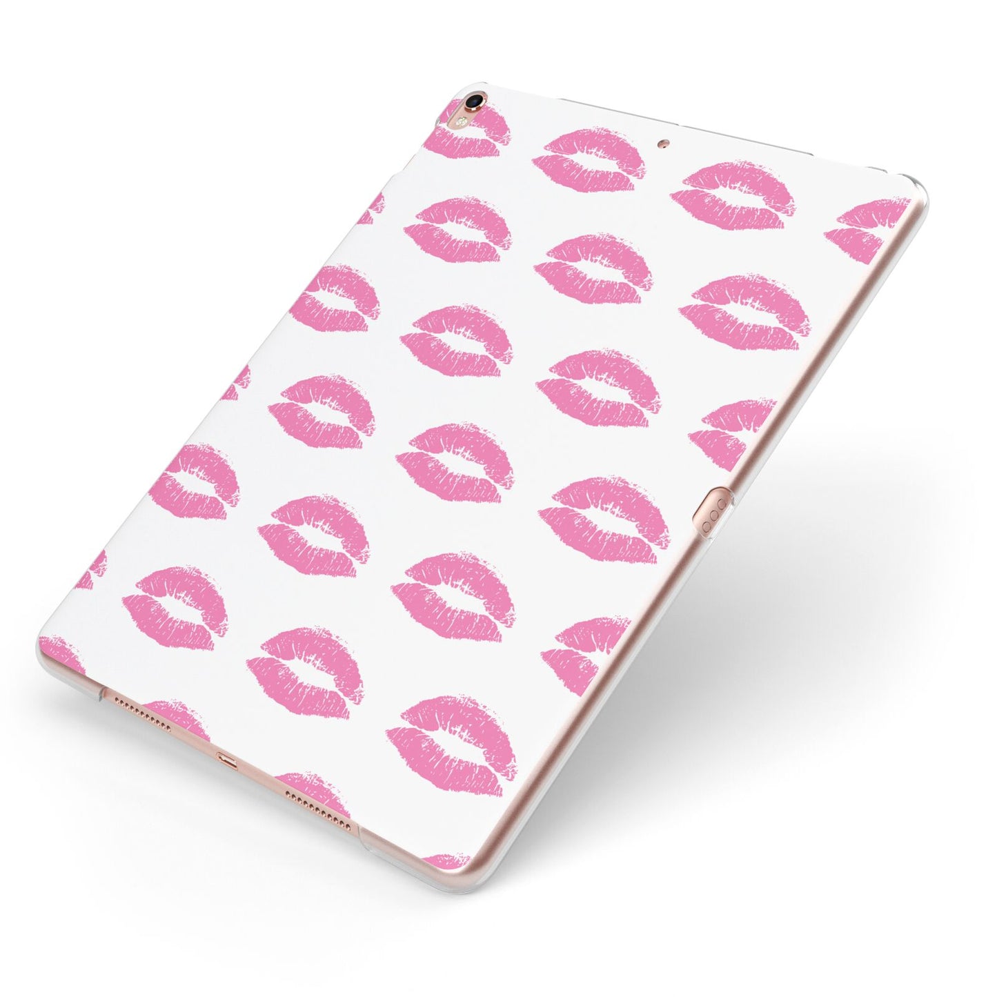 Valentines Pink Kisses Lips Apple iPad Case on Rose Gold iPad Side View