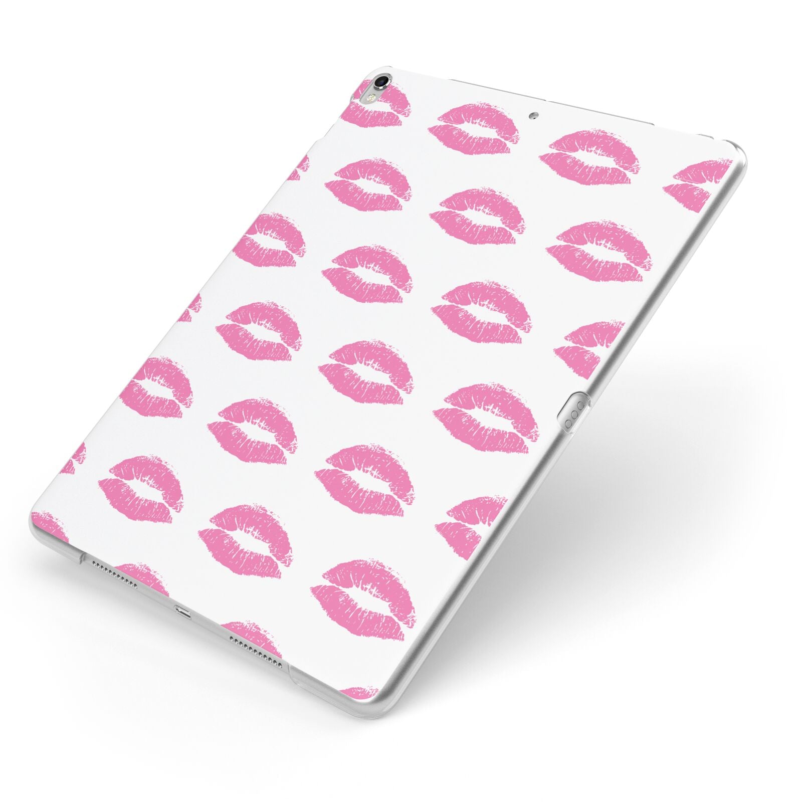 Valentines Pink Kisses Lips Apple iPad Case on Silver iPad Side View