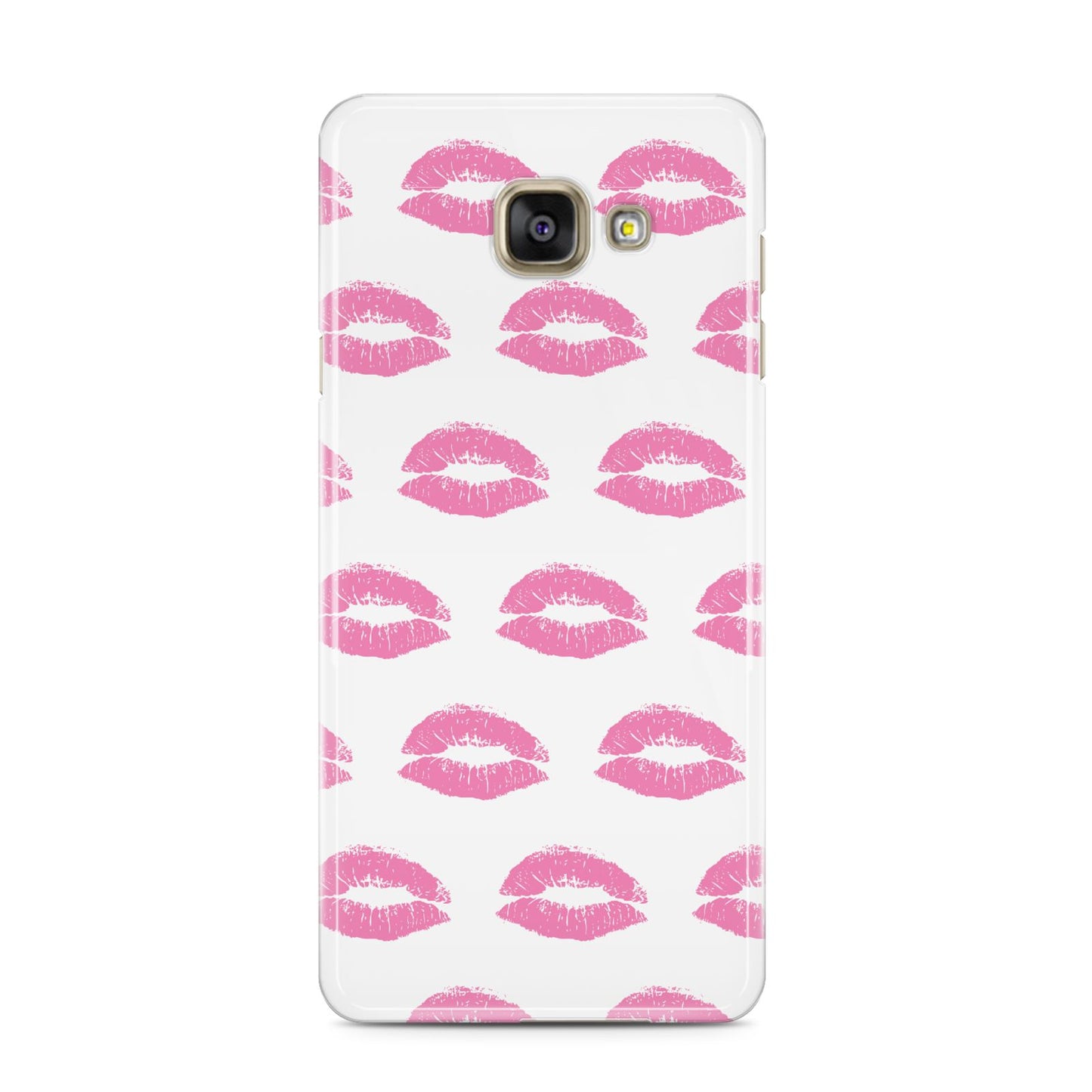 Valentines Pink Kisses Lips Samsung Galaxy A3 2016 Case on gold phone