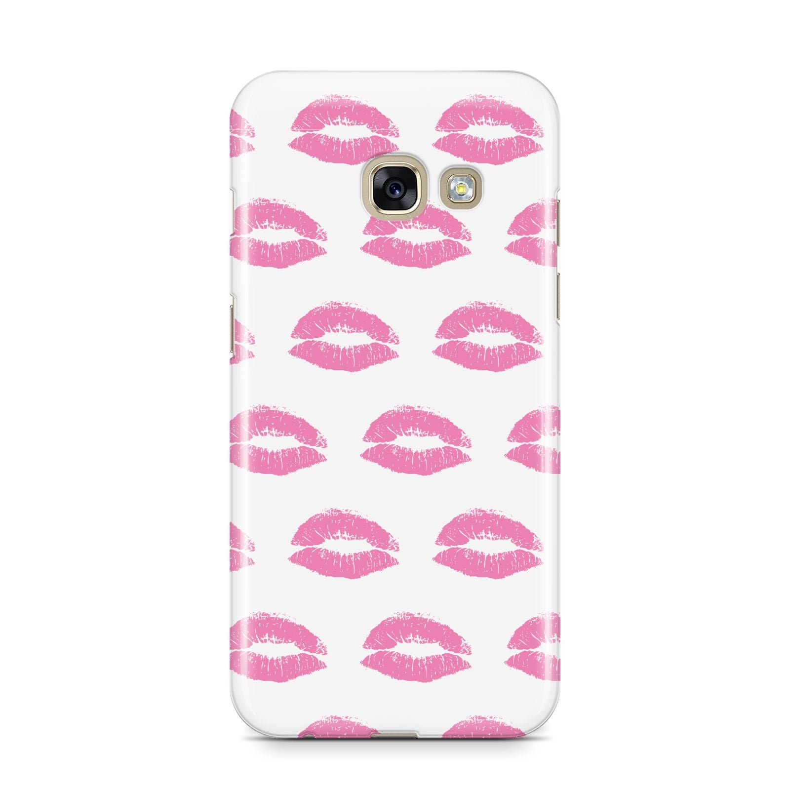 Valentines Pink Kisses Lips Samsung Galaxy A3 2017 Case on gold phone