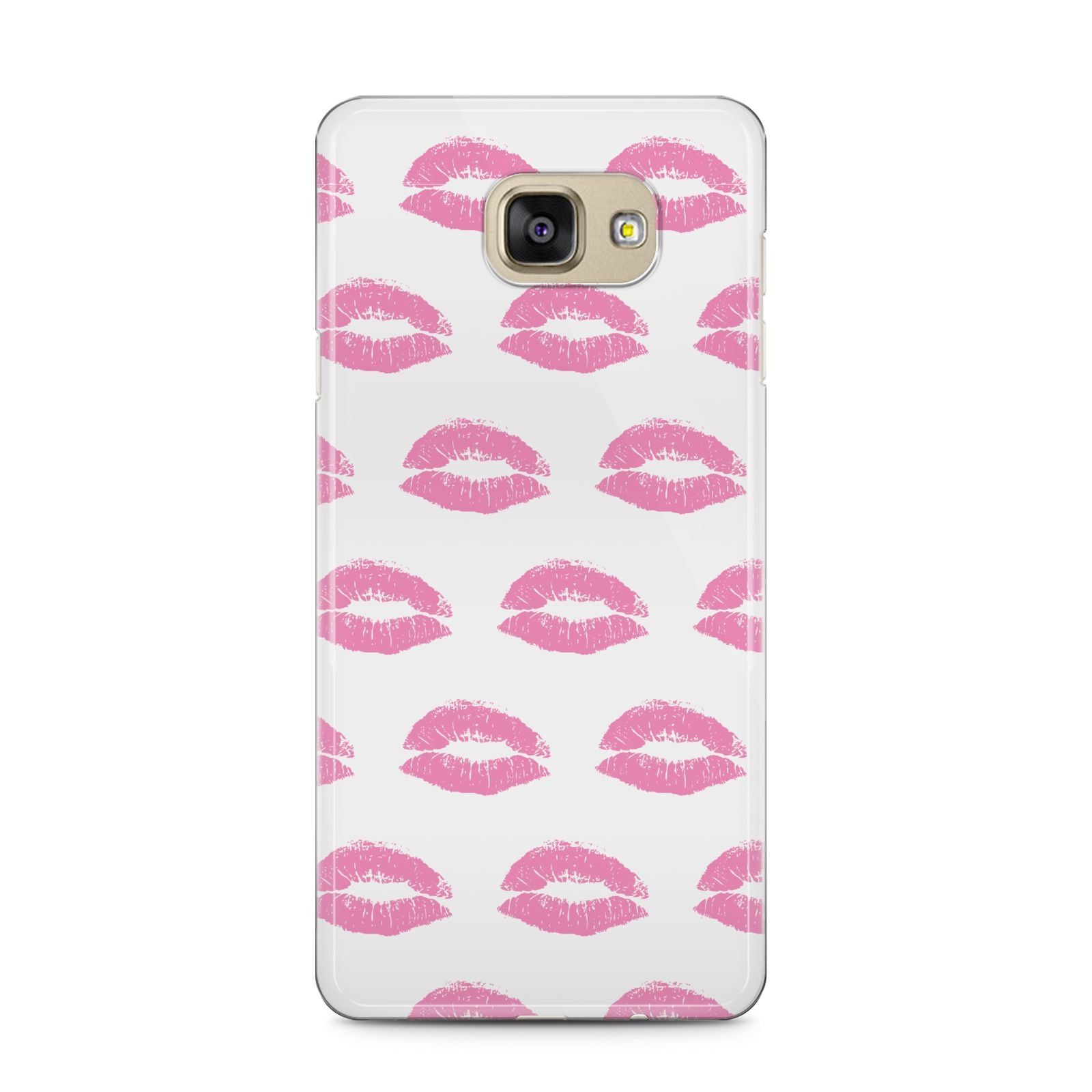 Valentines Pink Kisses Lips Samsung Galaxy A5 2016 Case on gold phone