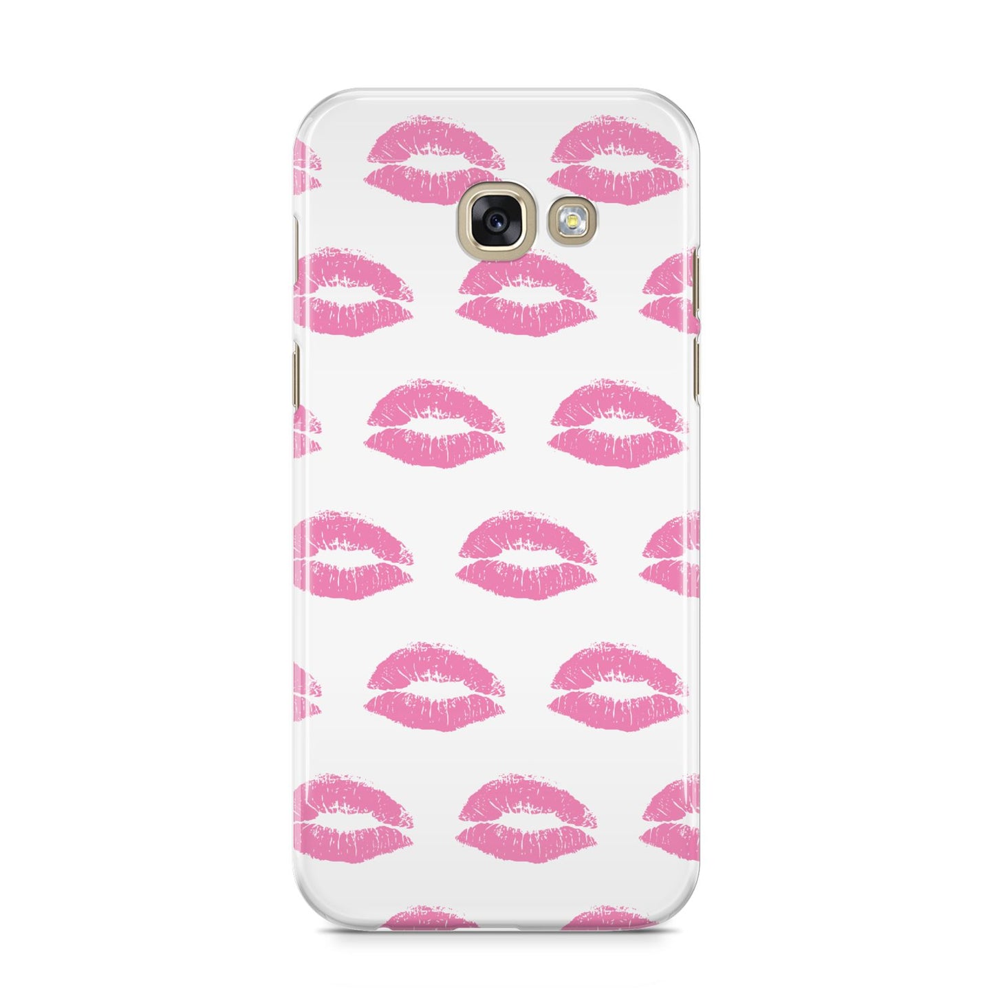 Valentines Pink Kisses Lips Samsung Galaxy A5 2017 Case on gold phone