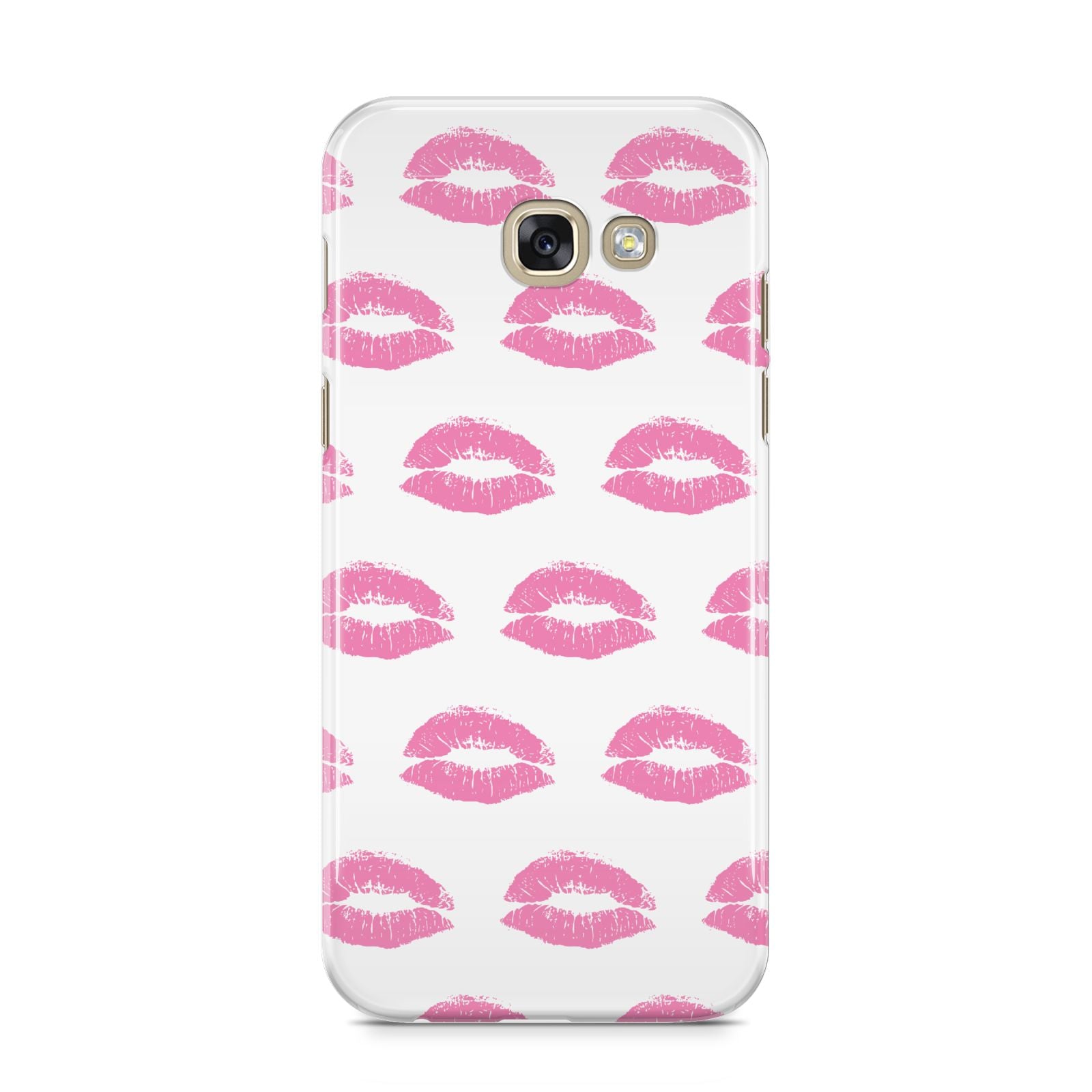 Valentines Pink Kisses Lips Samsung Galaxy A5 2017 Case on gold phone