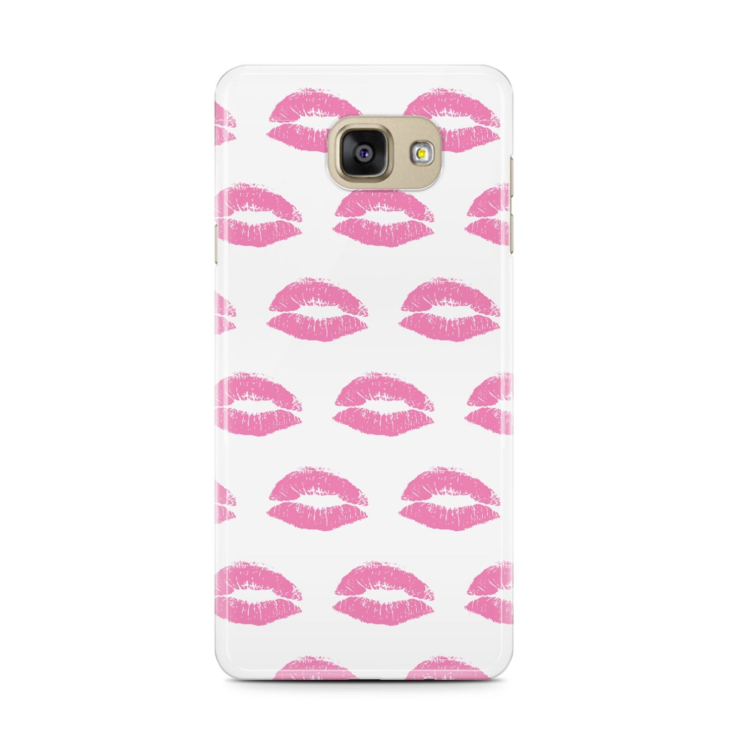 Valentines Pink Kisses Lips Samsung Galaxy A7 2016 Case on gold phone