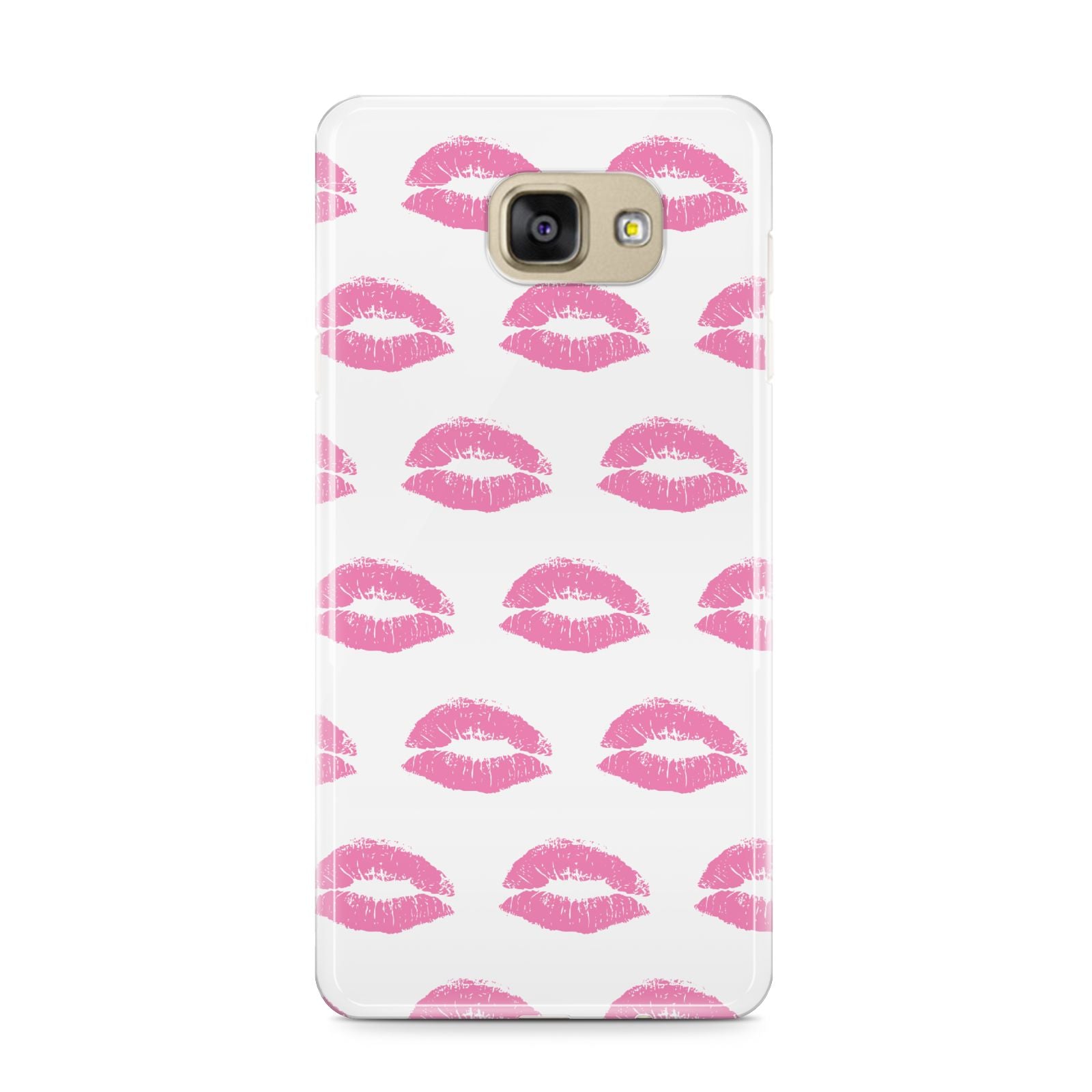 Valentines Pink Kisses Lips Samsung Galaxy A9 2016 Case on gold phone