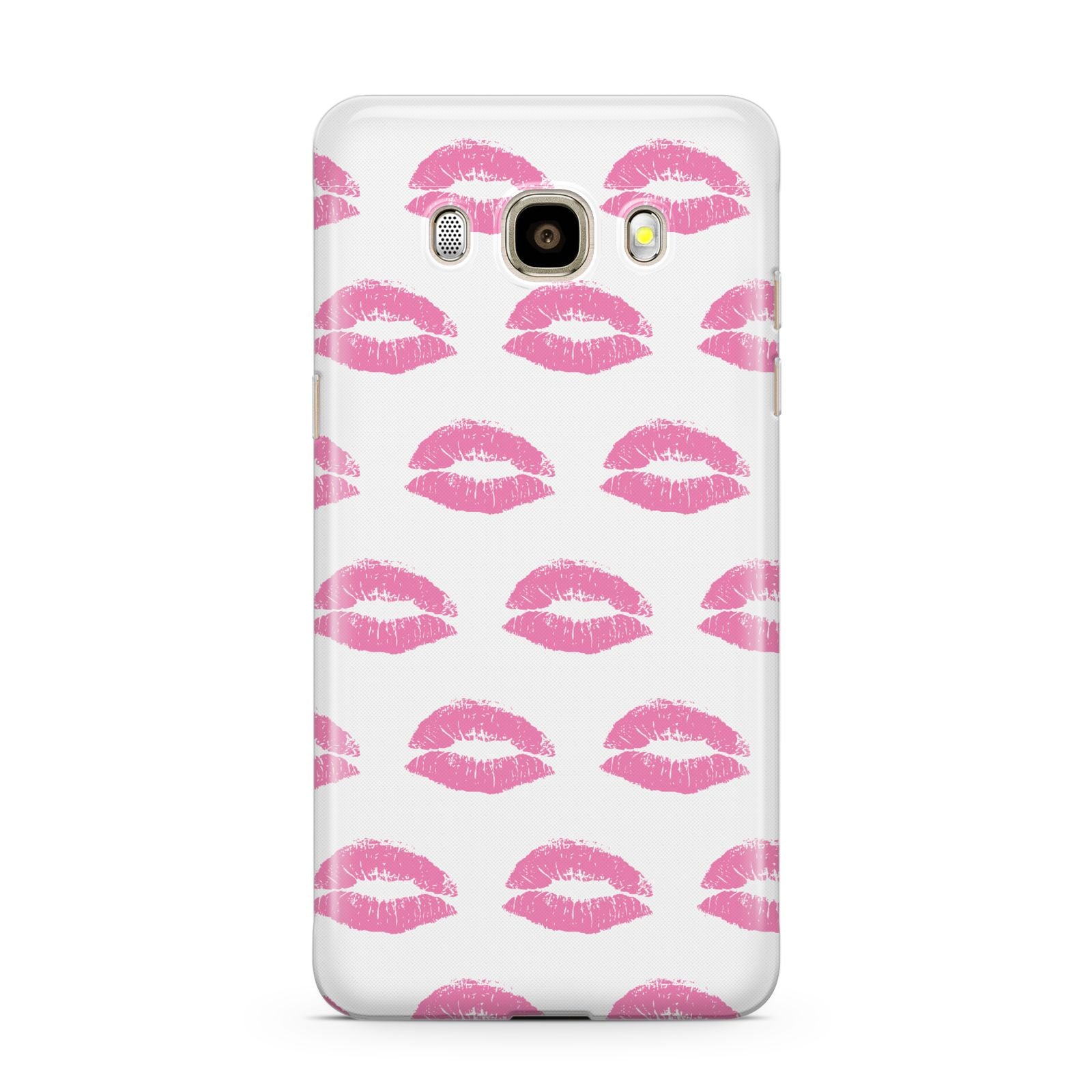 Valentines Pink Kisses Lips Samsung Galaxy J7 2016 Case on gold phone