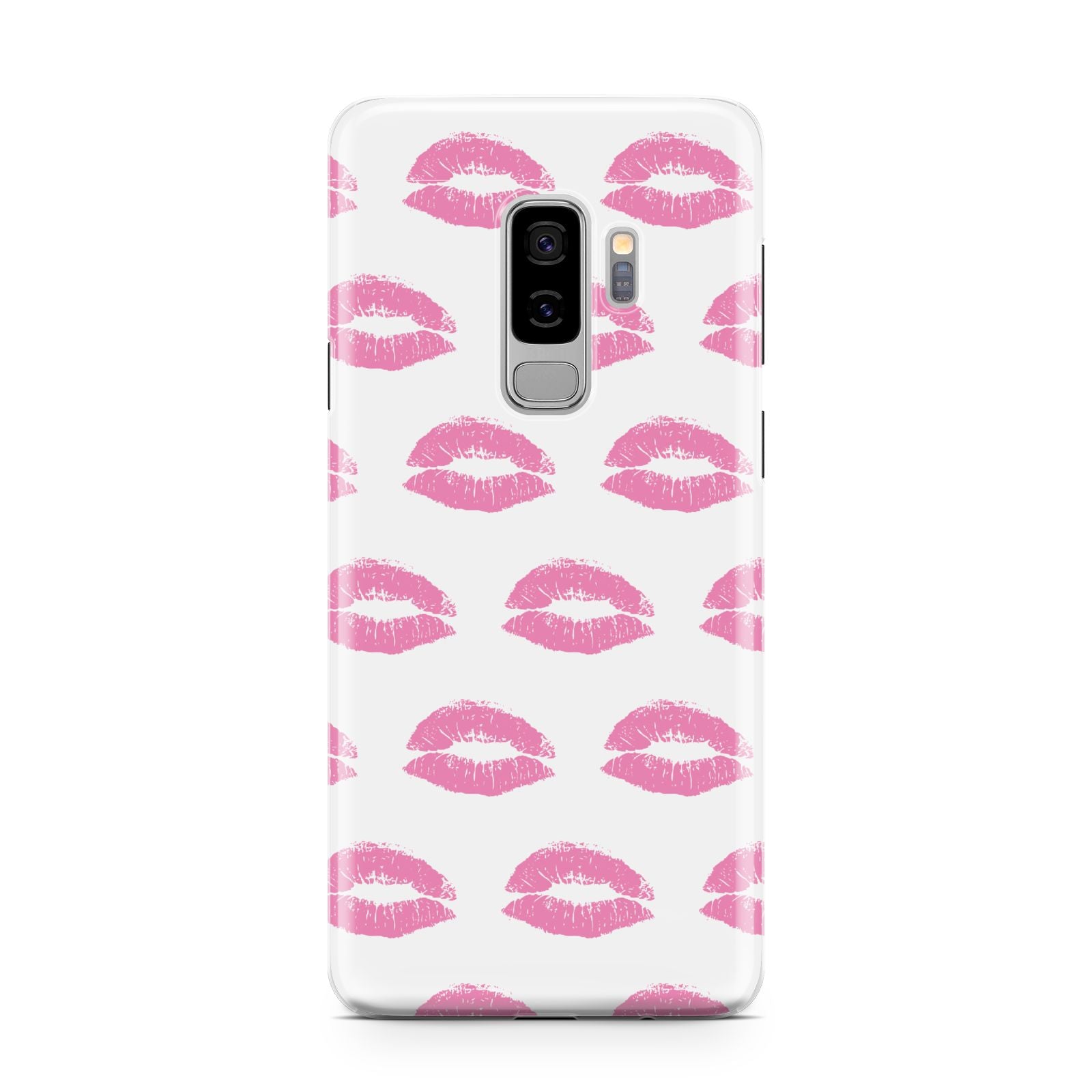 Valentines Pink Kisses Lips Samsung Galaxy S9 Plus Case on Silver phone