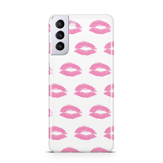 Valentines Pink Kisses Lips Samsung S21 Plus Phone Case