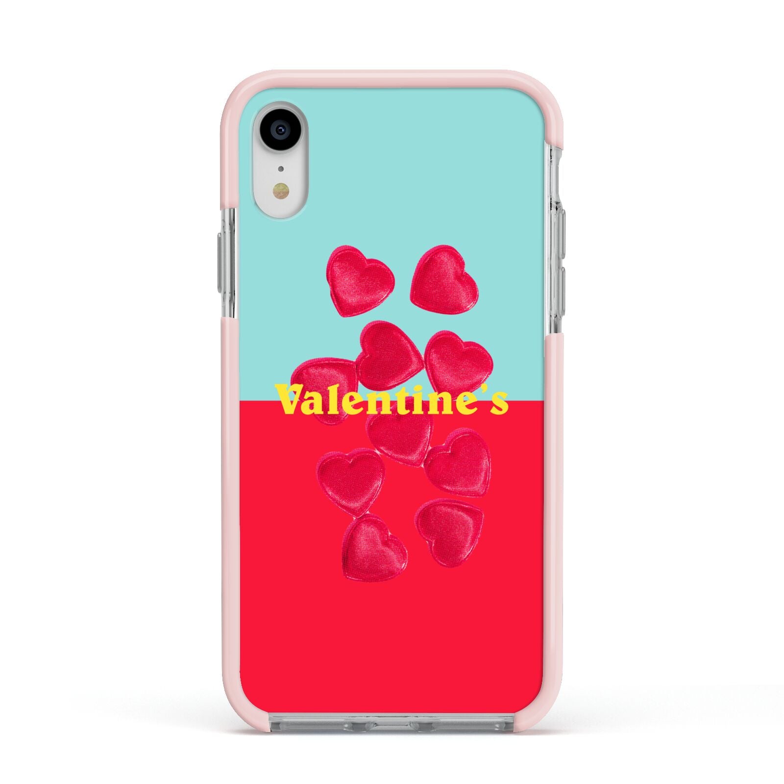 Valentines Sweets Apple iPhone XR Impact Case Pink Edge on Silver Phone