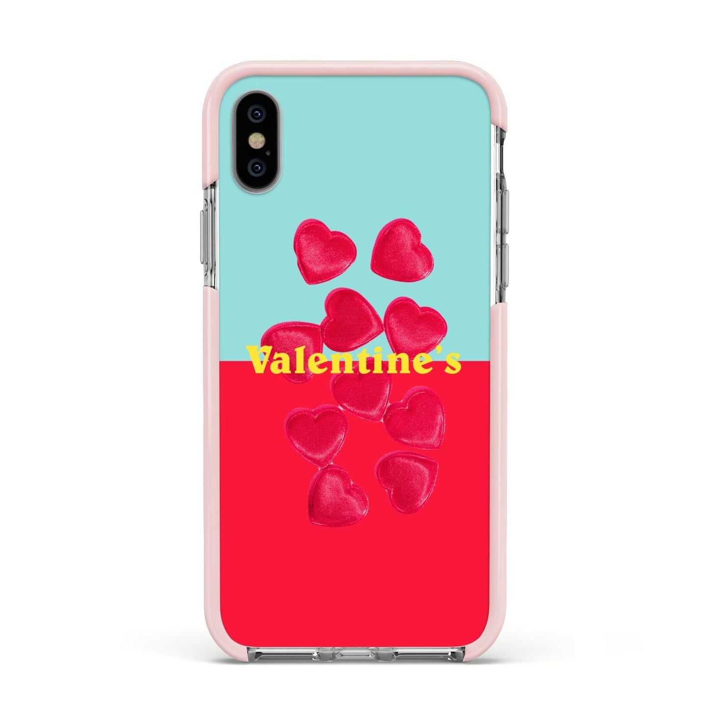 Valentines Sweets Apple iPhone Xs Impact Case Pink Edge on Silver Phone