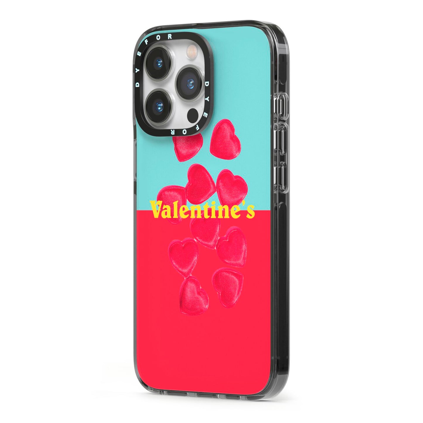 Valentines Sweets iPhone 13 Pro Black Impact Case Side Angle on Silver phone