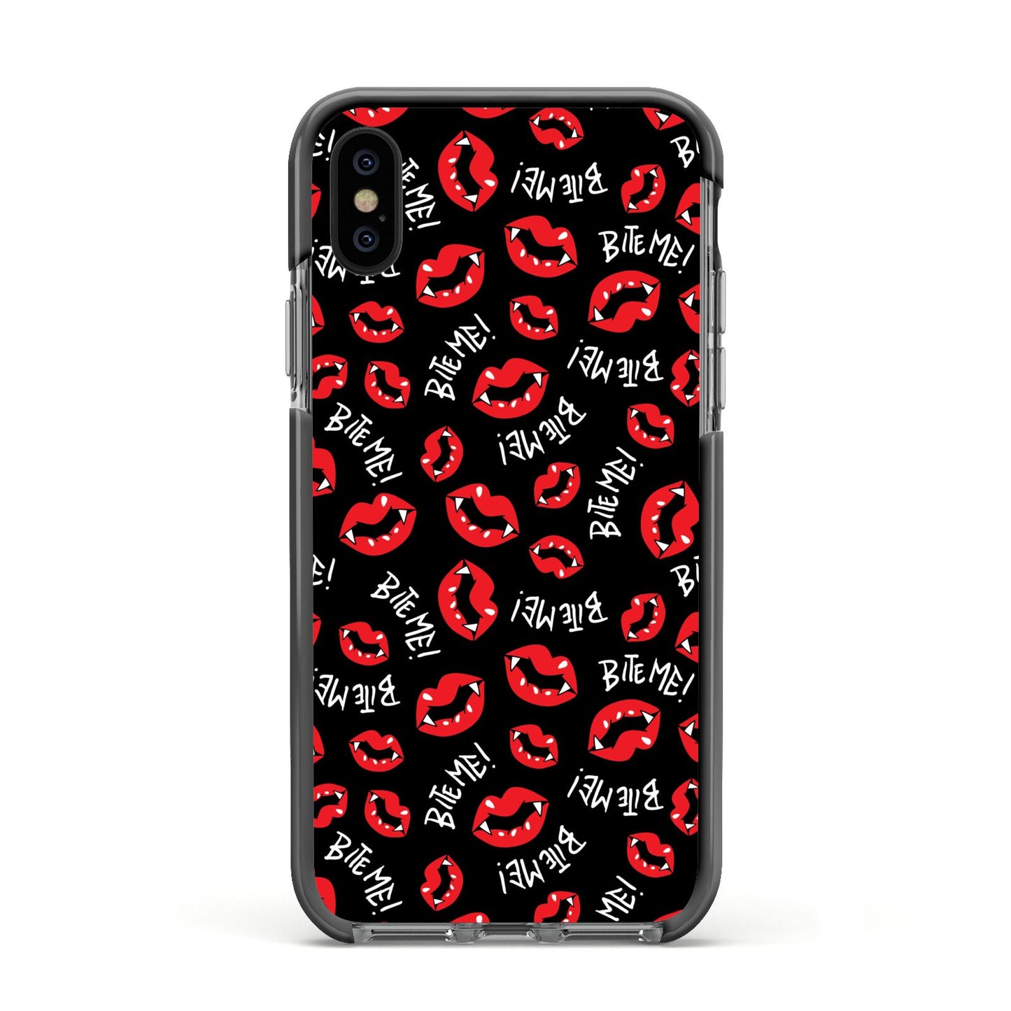 Vampire Bite Me Apple iPhone Xs Impact Case Black Edge on Black Phone